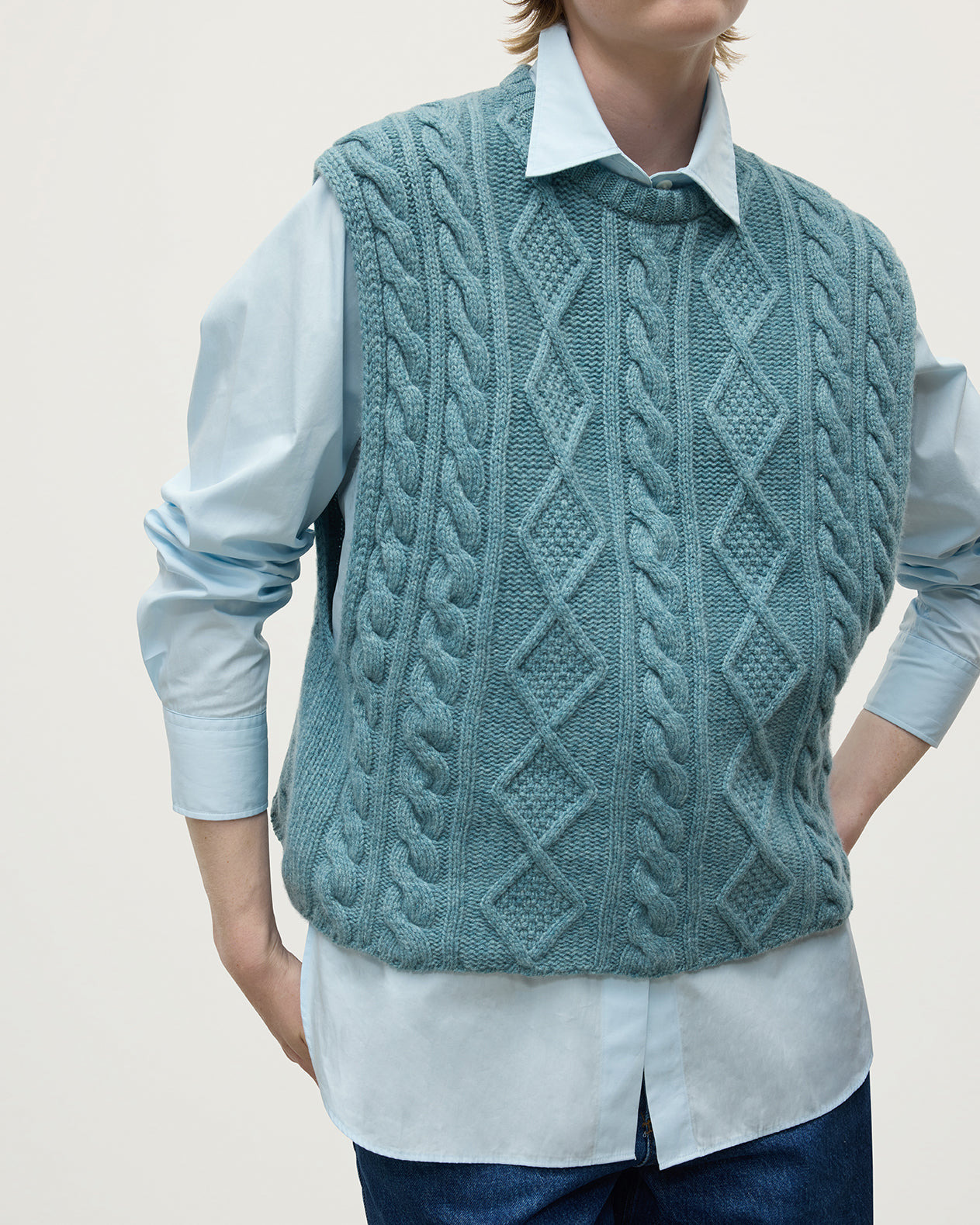 Aran Cable Green Cashmere Tank - 5