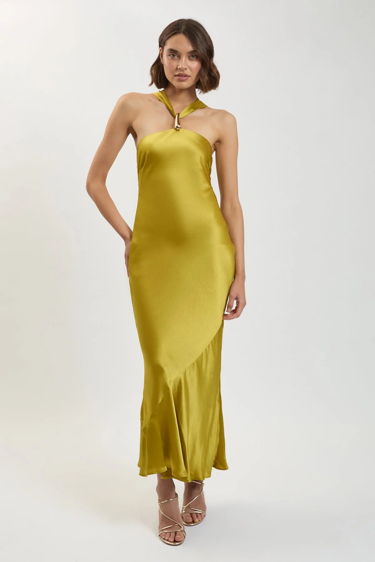 Petite Viscose Satin Halter Neck Maxi Dress - 1