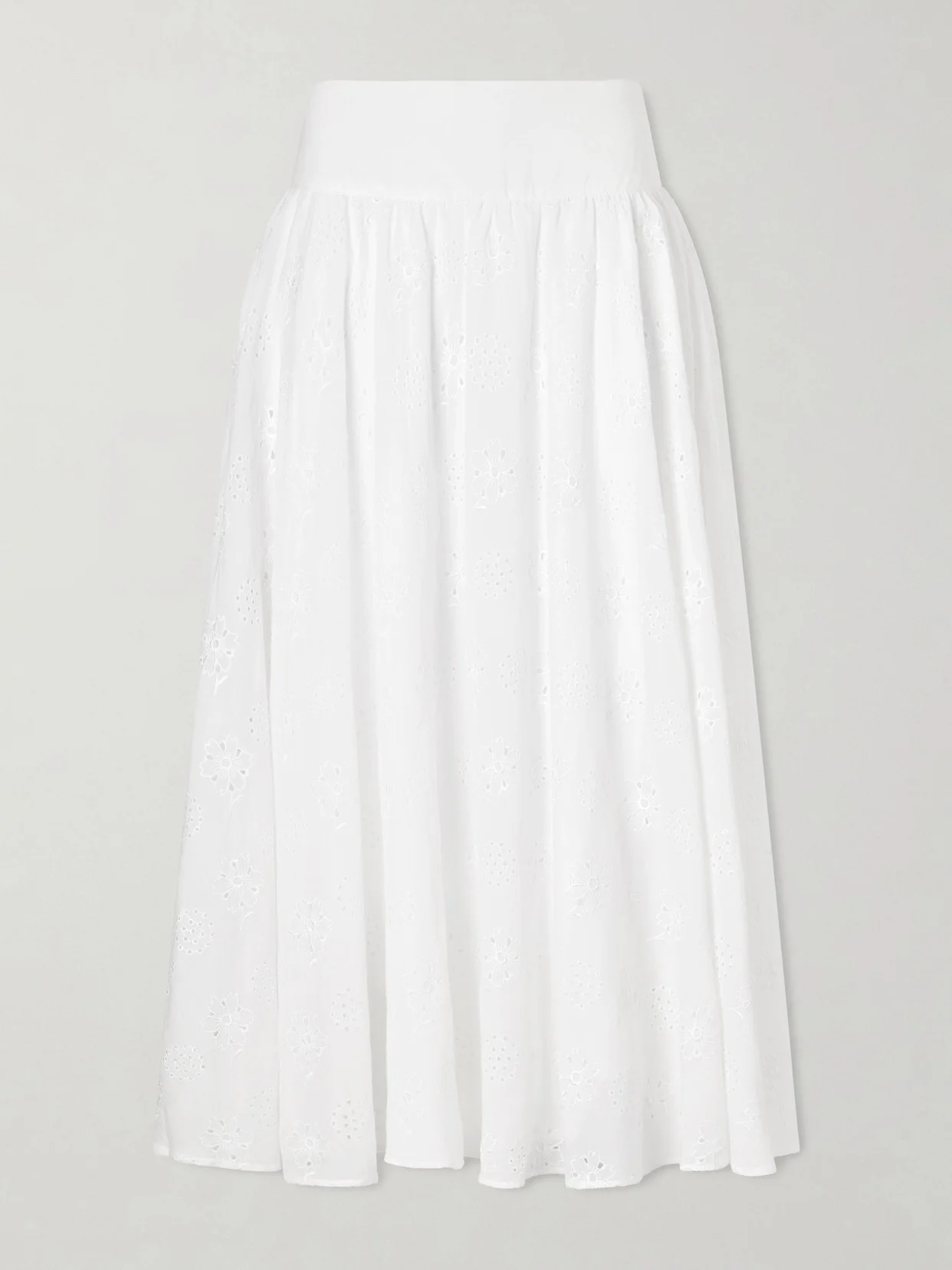 Pamela Pleated Broderie Anglaise Cotton Midi Skirt - 1