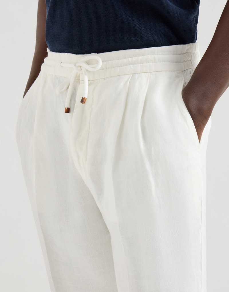 Garment-dyed trousers in linen gabardine with drawstring and double pleats 4