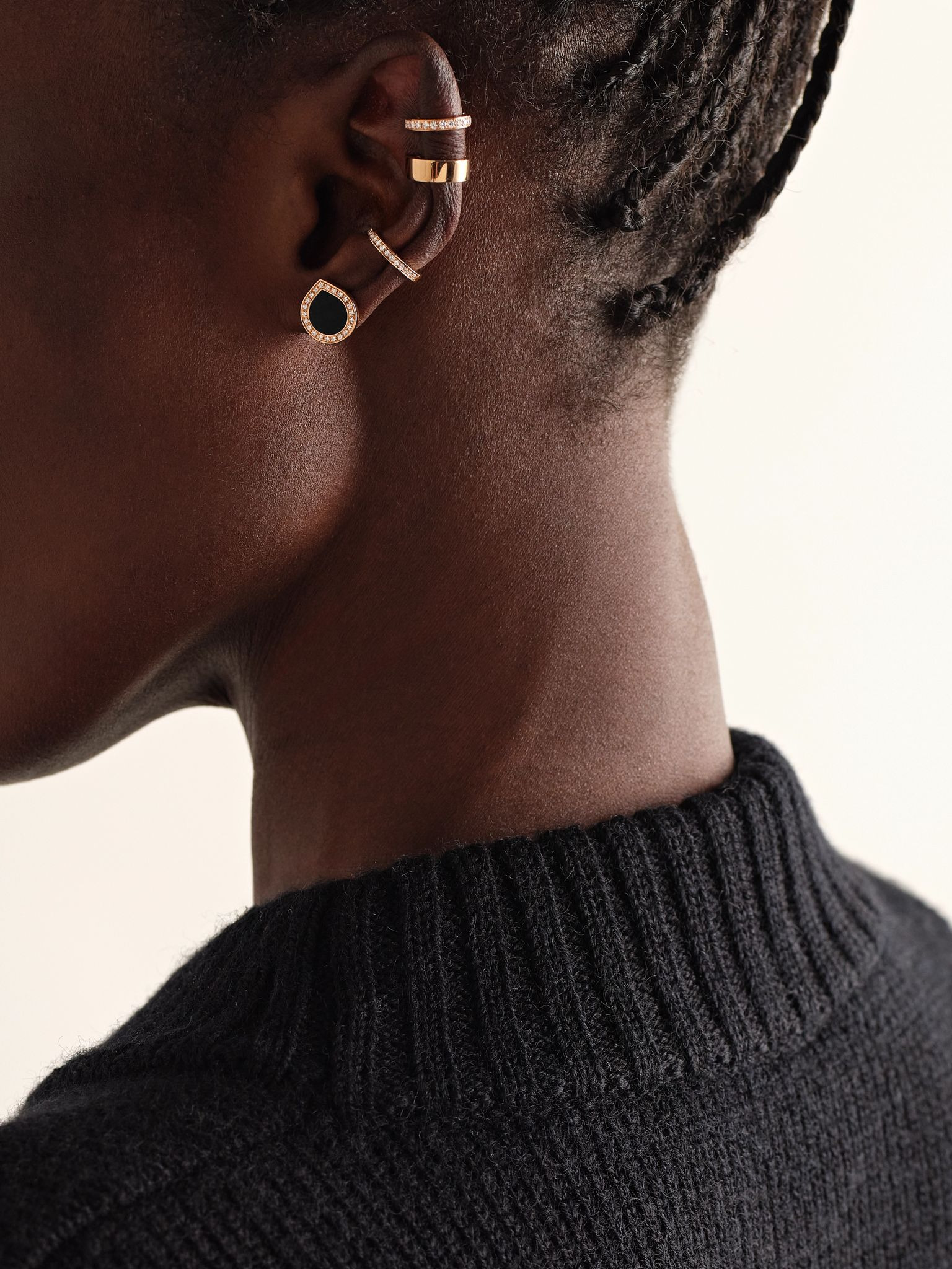 Antifer 18-karat rose gold, onyx and diamond single earring Black - 4