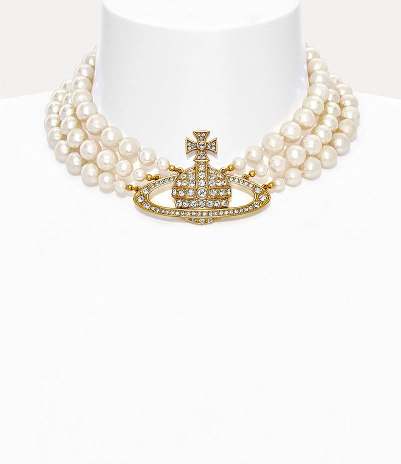 THREE ROW PEARL BAS RELIEF CHOKER 1