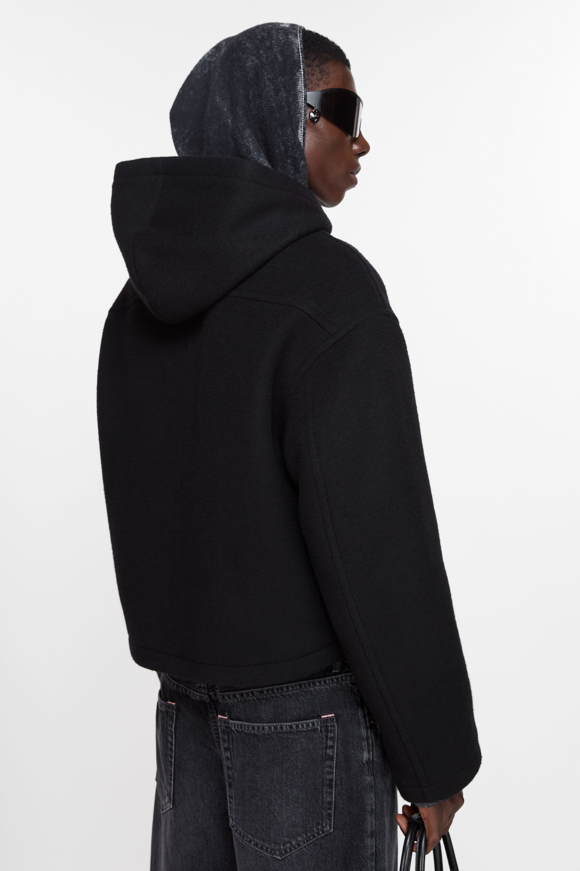 Hooded jacket wool blend - Black - 4