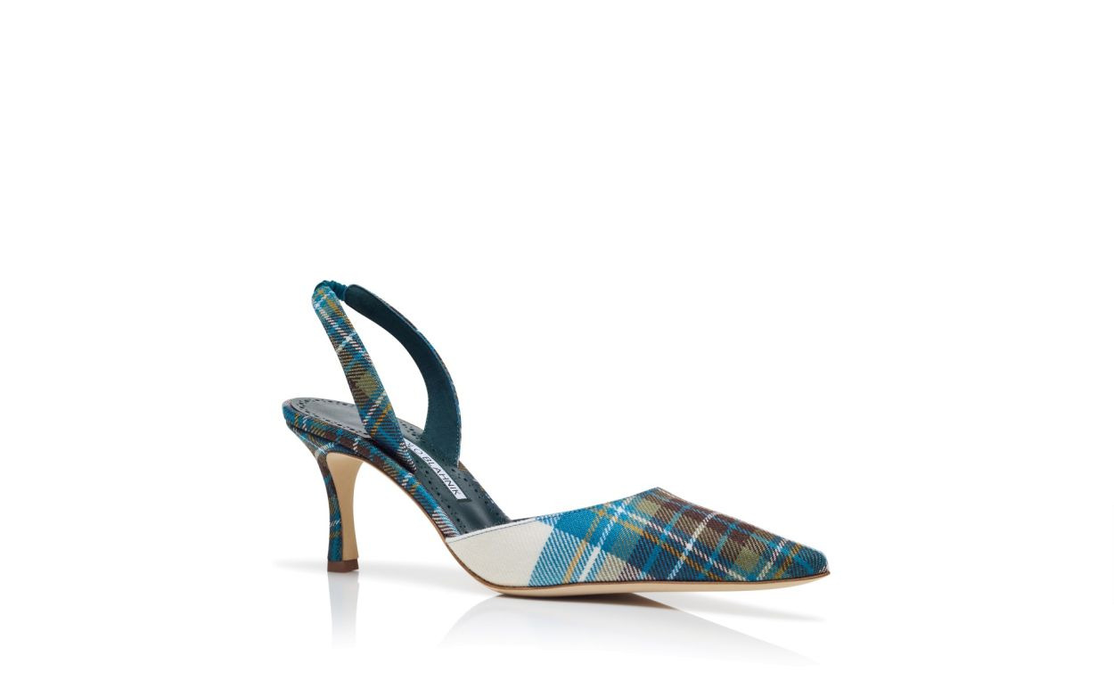 Blue Wool Tartan Slingback Pumps - 3