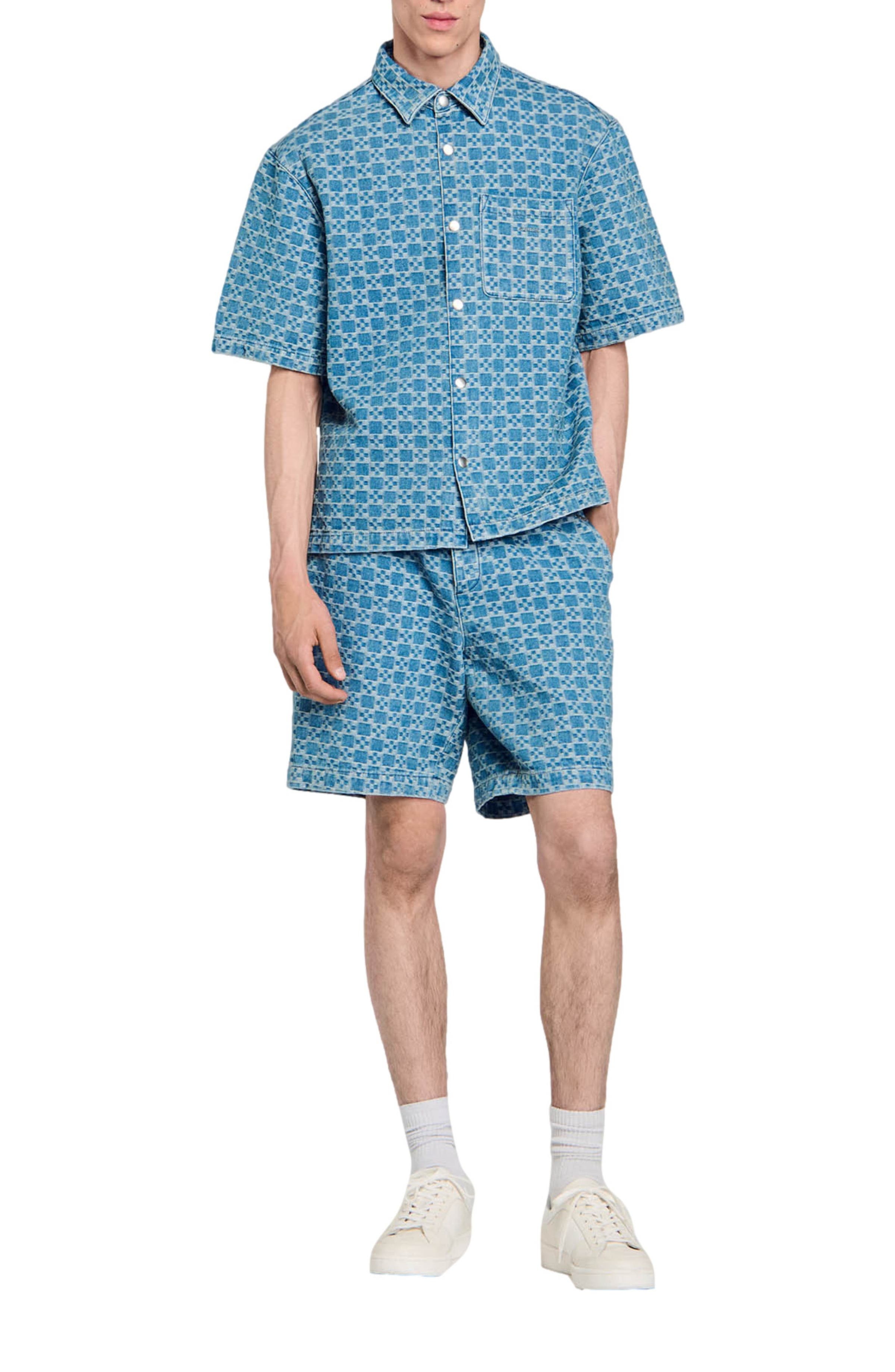 SANDRO Square cross denim shirt in Sky Blue at Nordstrom - 5