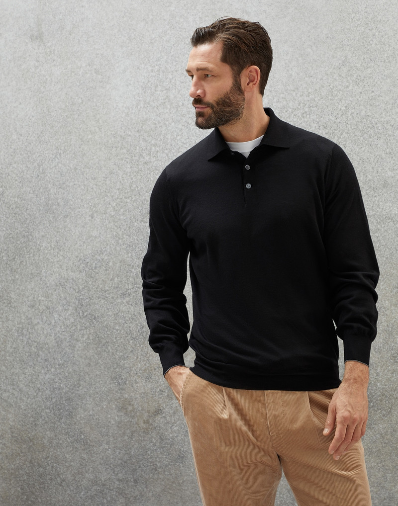 Virgin wool and cashmere polo-style lightweight sweater - 1