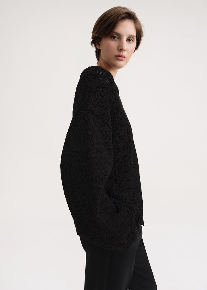 Textured cotton knit black - 5