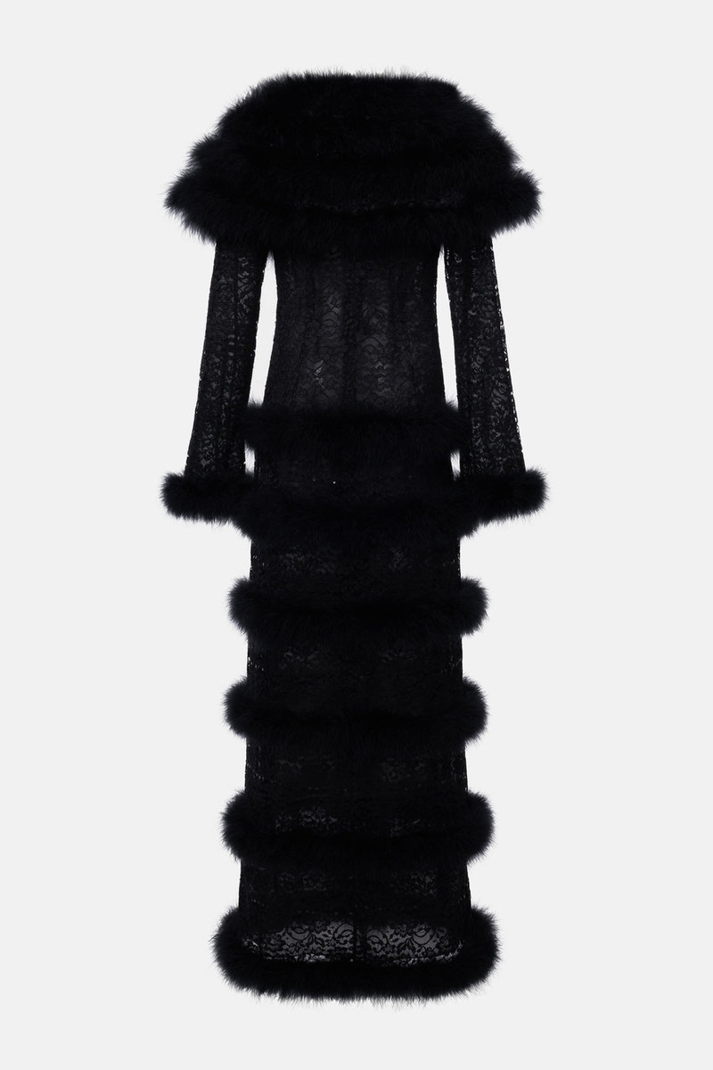 Alessandra Rich LACE COAT WITH FEATHERS outlook