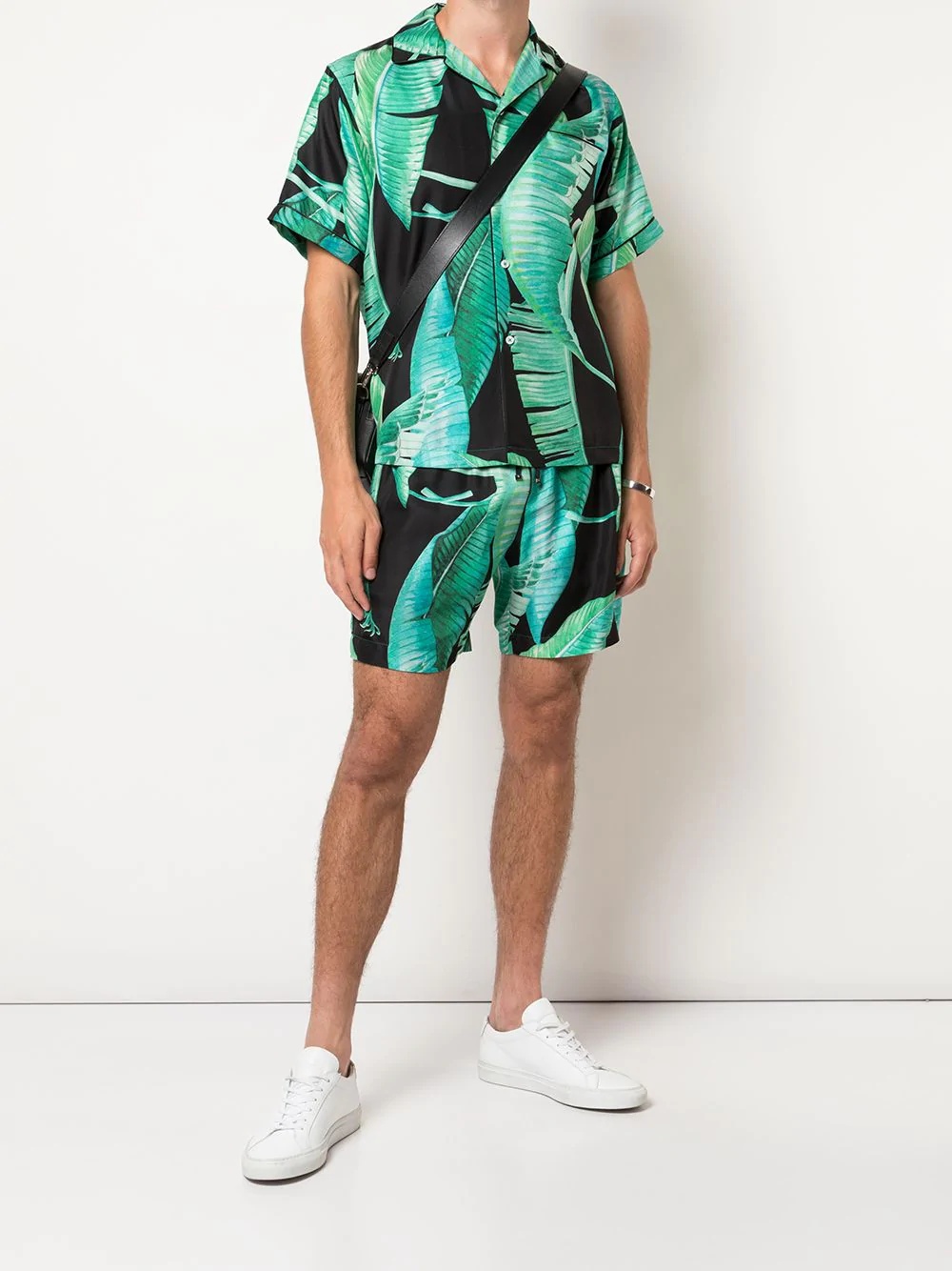 banana leaf satin pajama shirt - 2