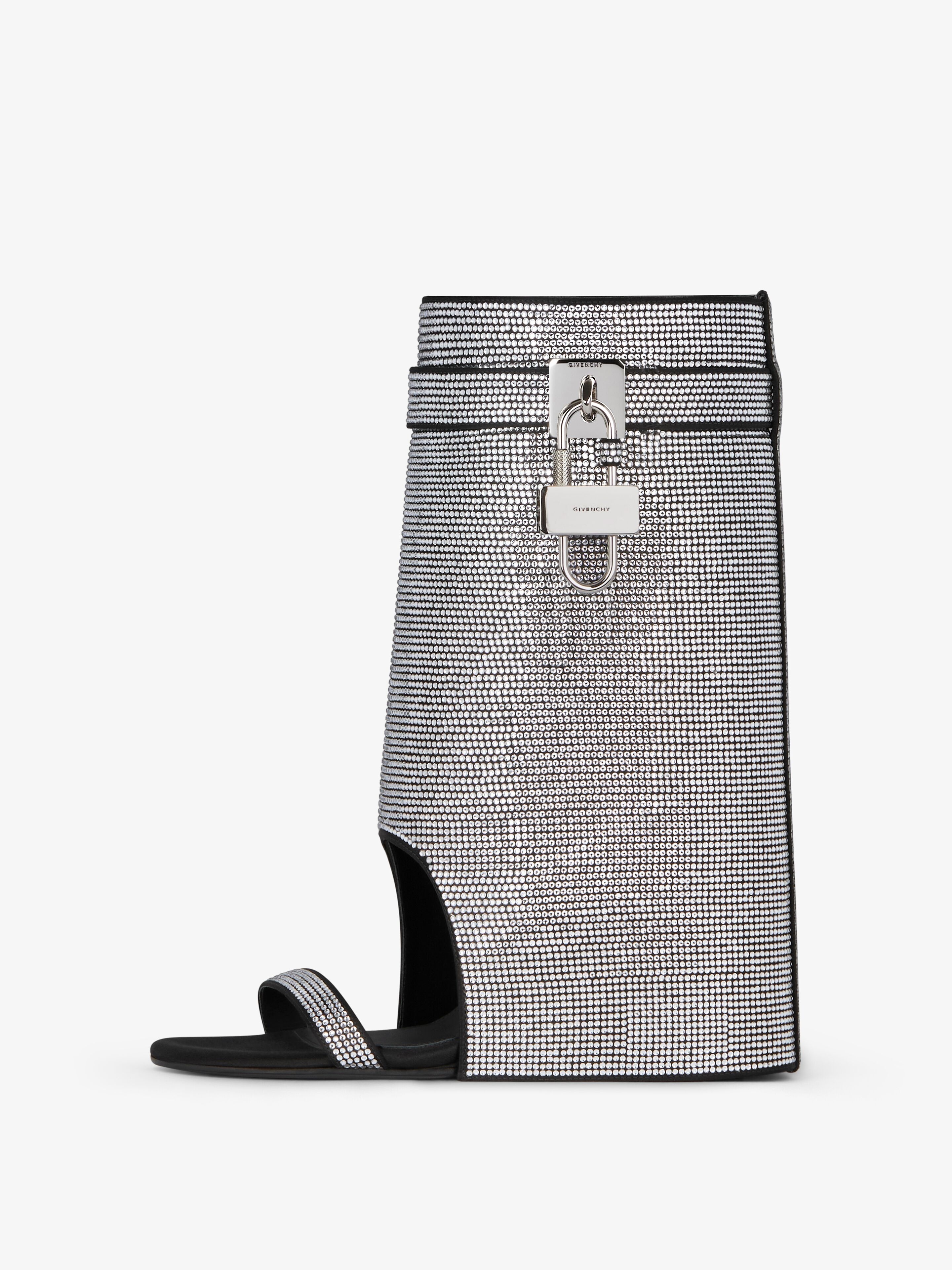 SHARK LOCK SANDALS IN SATIN WITH STRASS - 3