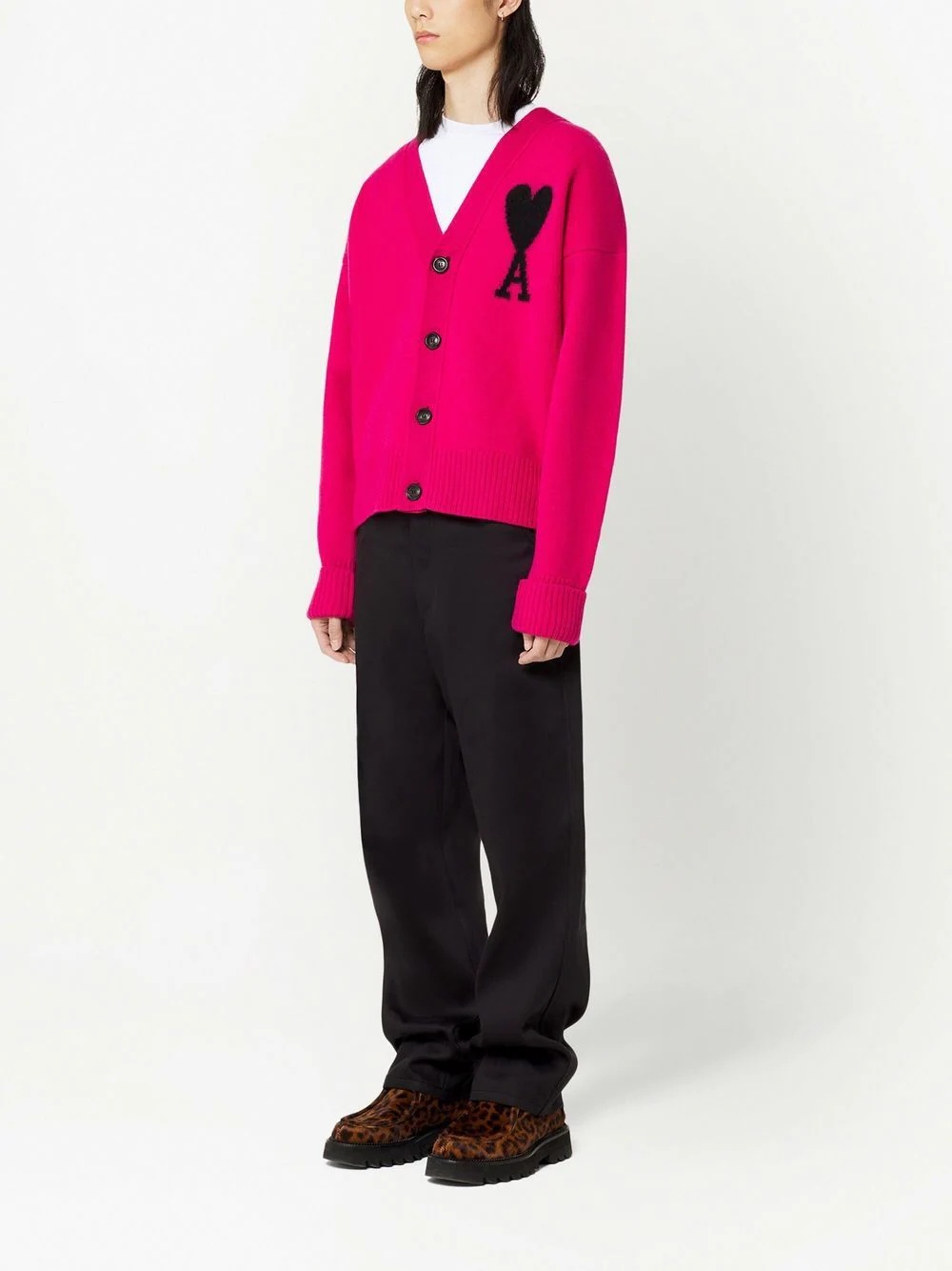 logo-intarsia wool cardigan - 3