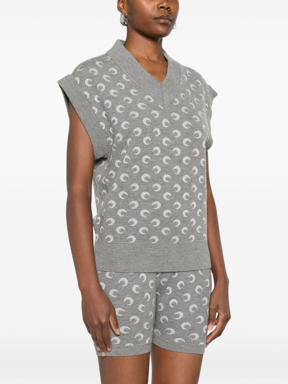 moon-jacquard V-neck vest - 3