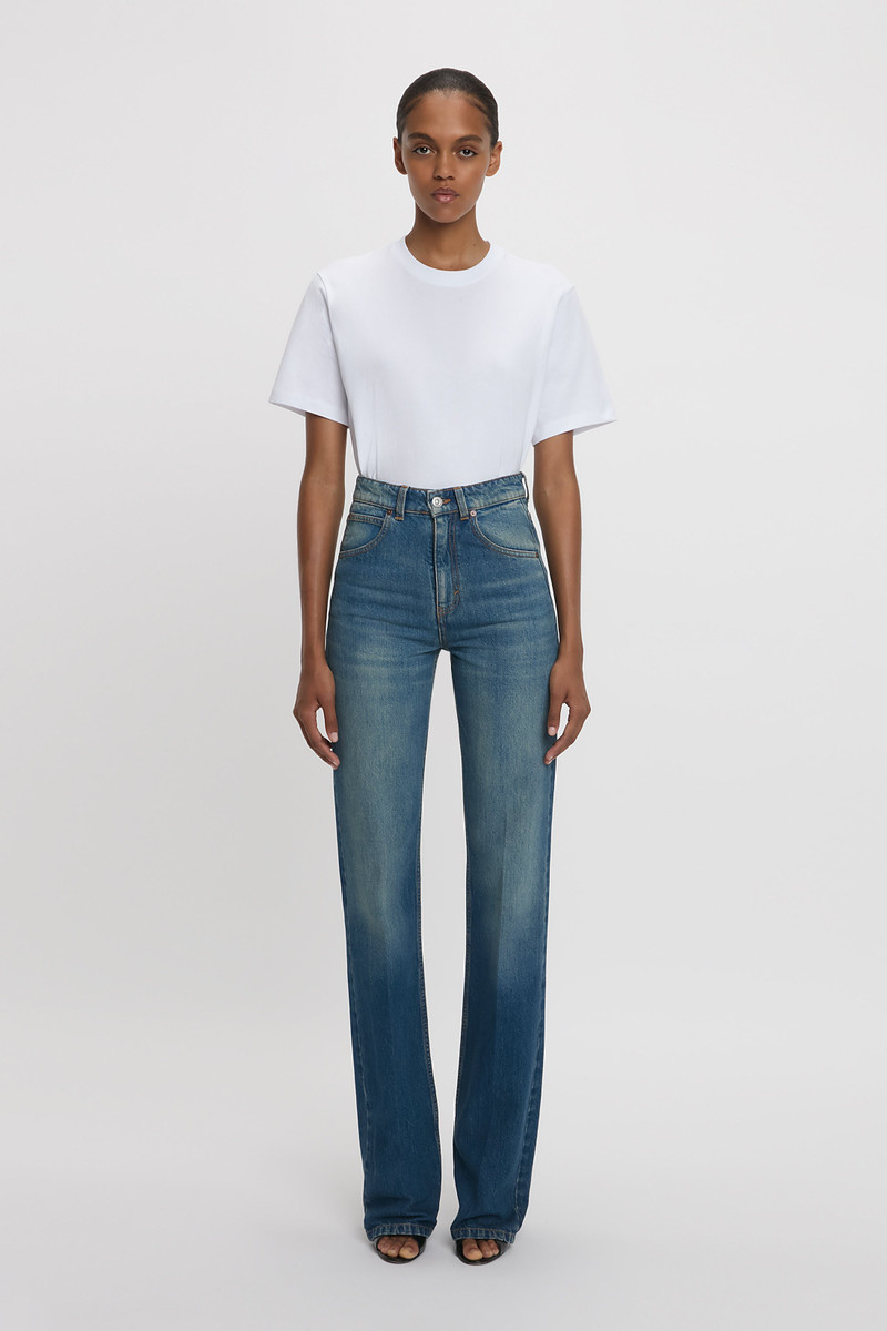 Victoria Beckham Julia High Waisted Stretch Jean In Mid Blue outlook