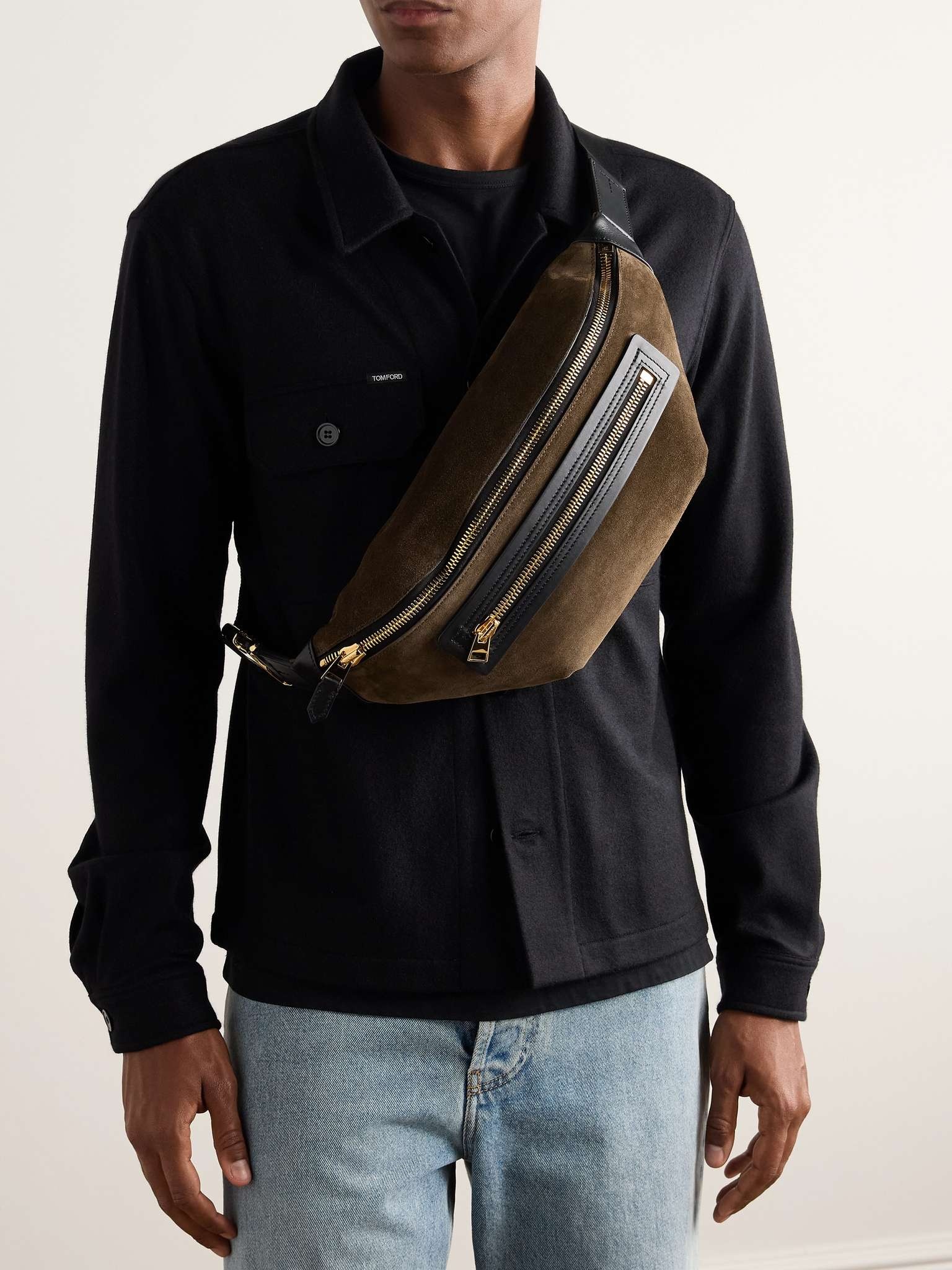 Leather-Trimmed Suede Belt Bag - 2
