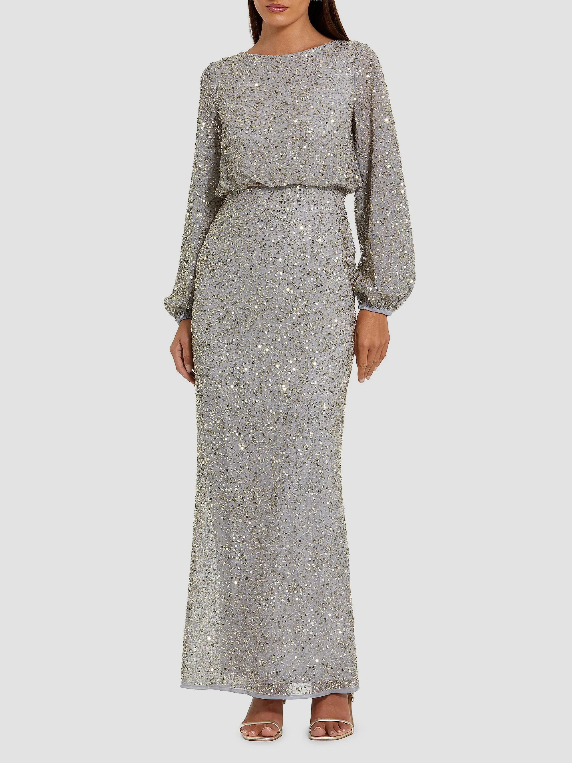 Women's Sequin-Embellished Mesh Gown - Platinum Gold - 1