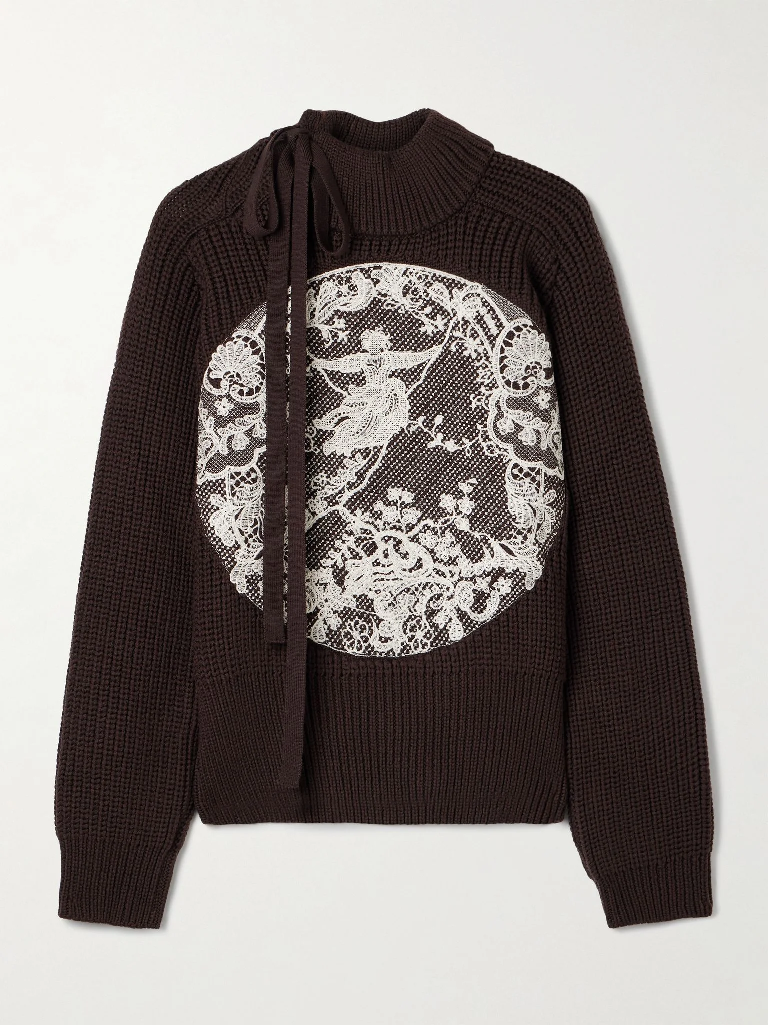 Embroidered ribbed merino wool turtleneck sweater Bronze - 1