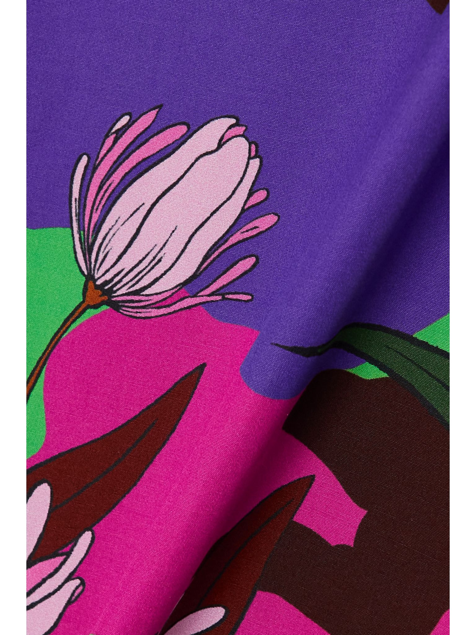 Cropped floral-print cotton-poplin shirt Purple - 4