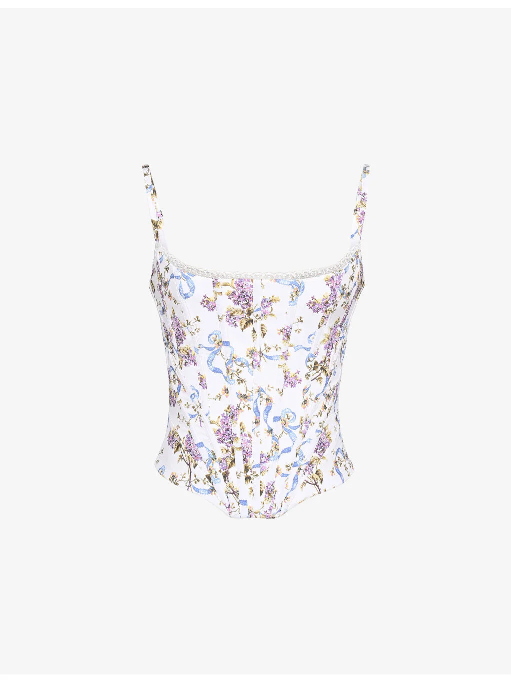 Cadie Ribbon-Print Cotton Corset Top - 1