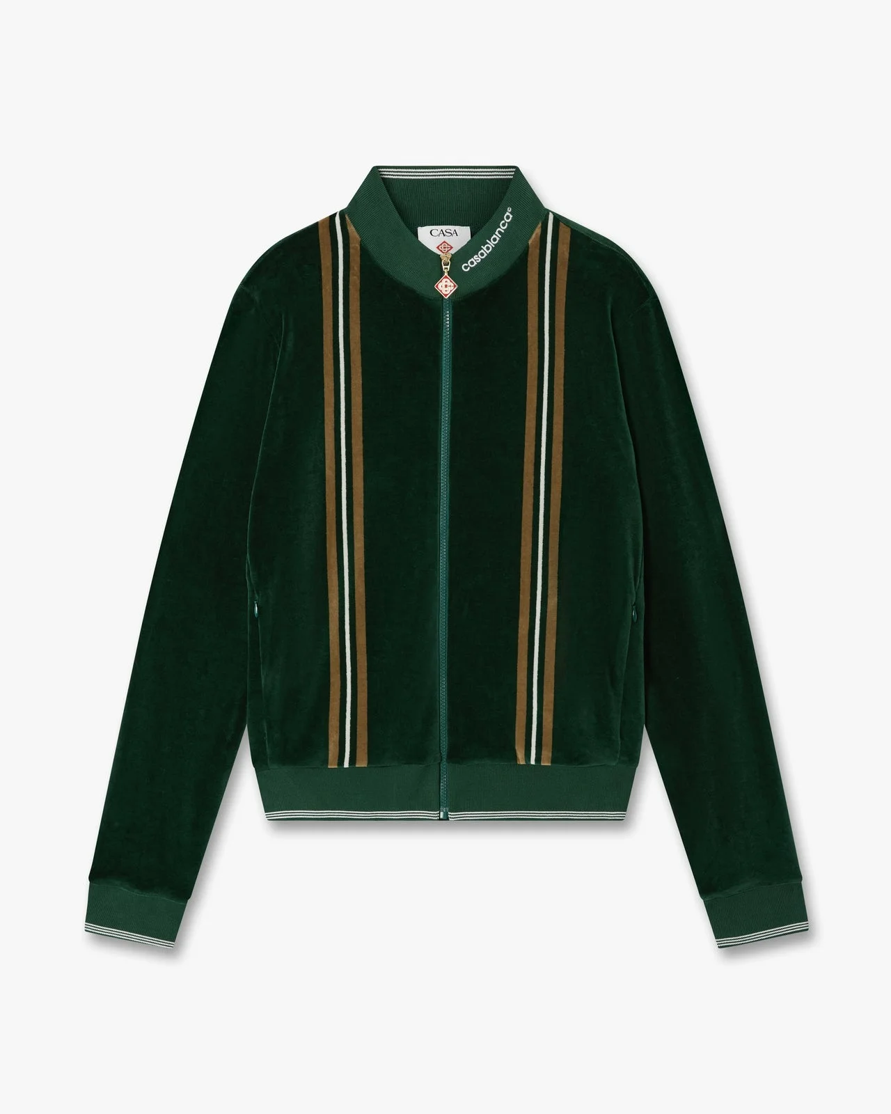 Green & Brown Stripe Velour Track Jacket - 1