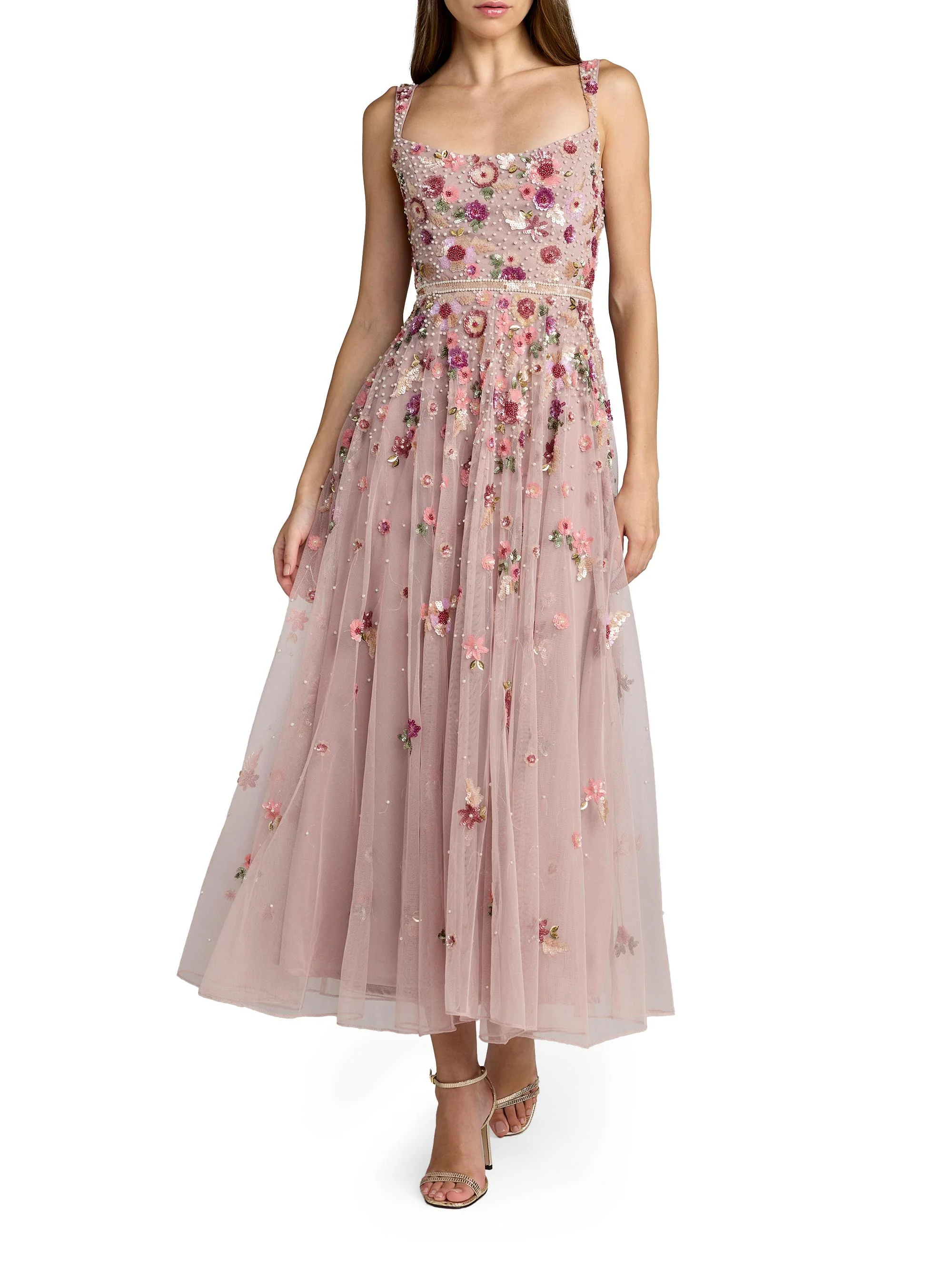 Women's Floral Embellished Scoopneck Midi-Dress - Vintage Rose - 1