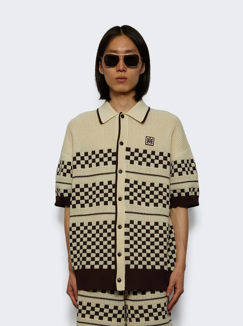 AMIRI Chekered Wool Mesh Shirt Alabaster outlook