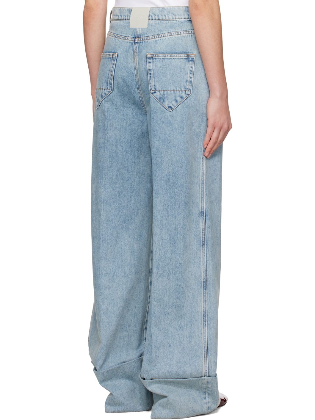 Blue Wide-Leg Cuffed Jeans - 3