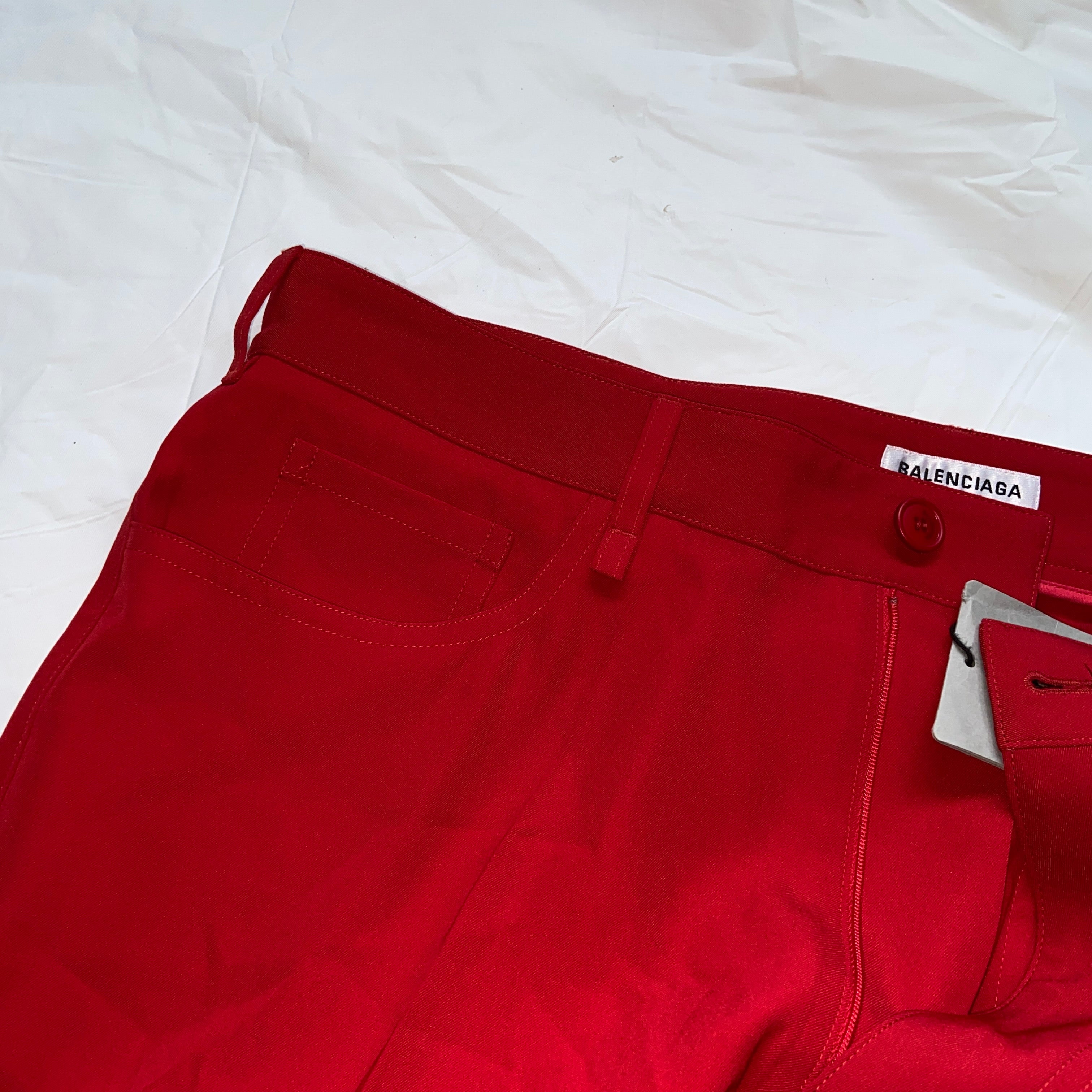 Balenciaga Bwnt ss19 runway set red 80s boxy shoulder blazer pants suit set 44 - 23