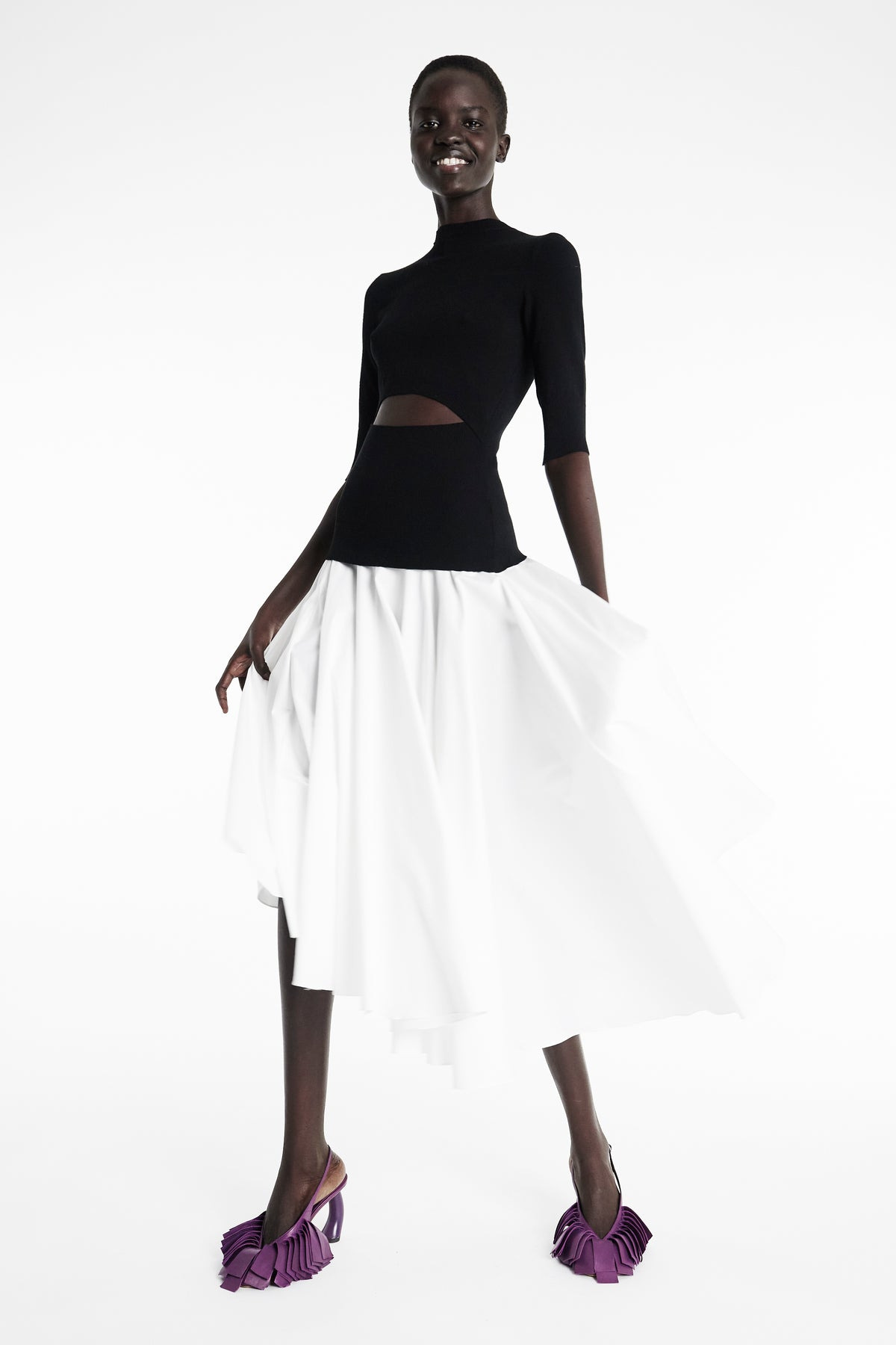 KNIT TOP DRESS BLACK WHITE - 7
