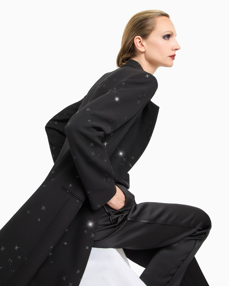 SILK CADY LONG COAT WITH GLITTER MOTIF 6