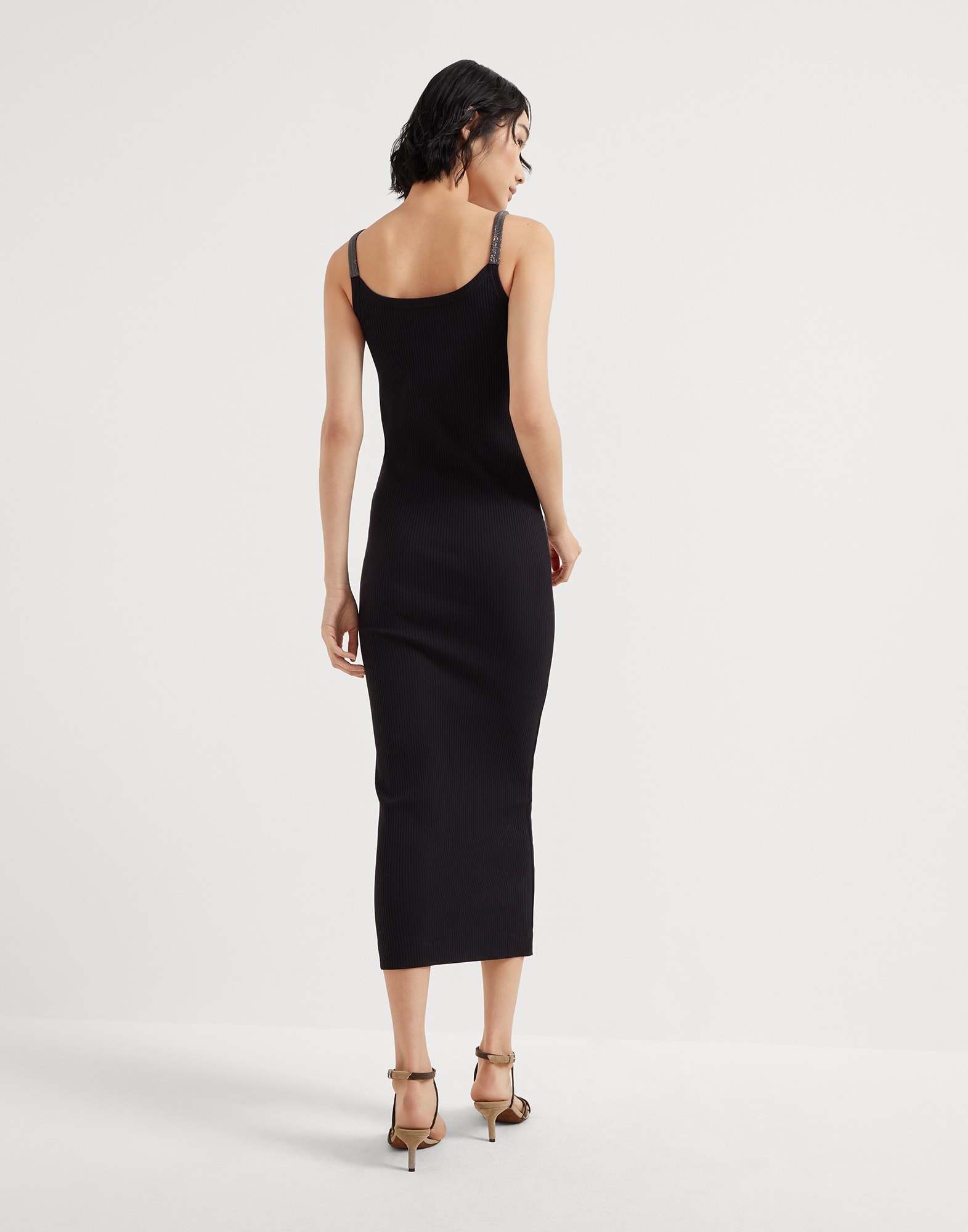 Stretch cotton ribbed jersey tank dress with precious straps - 2