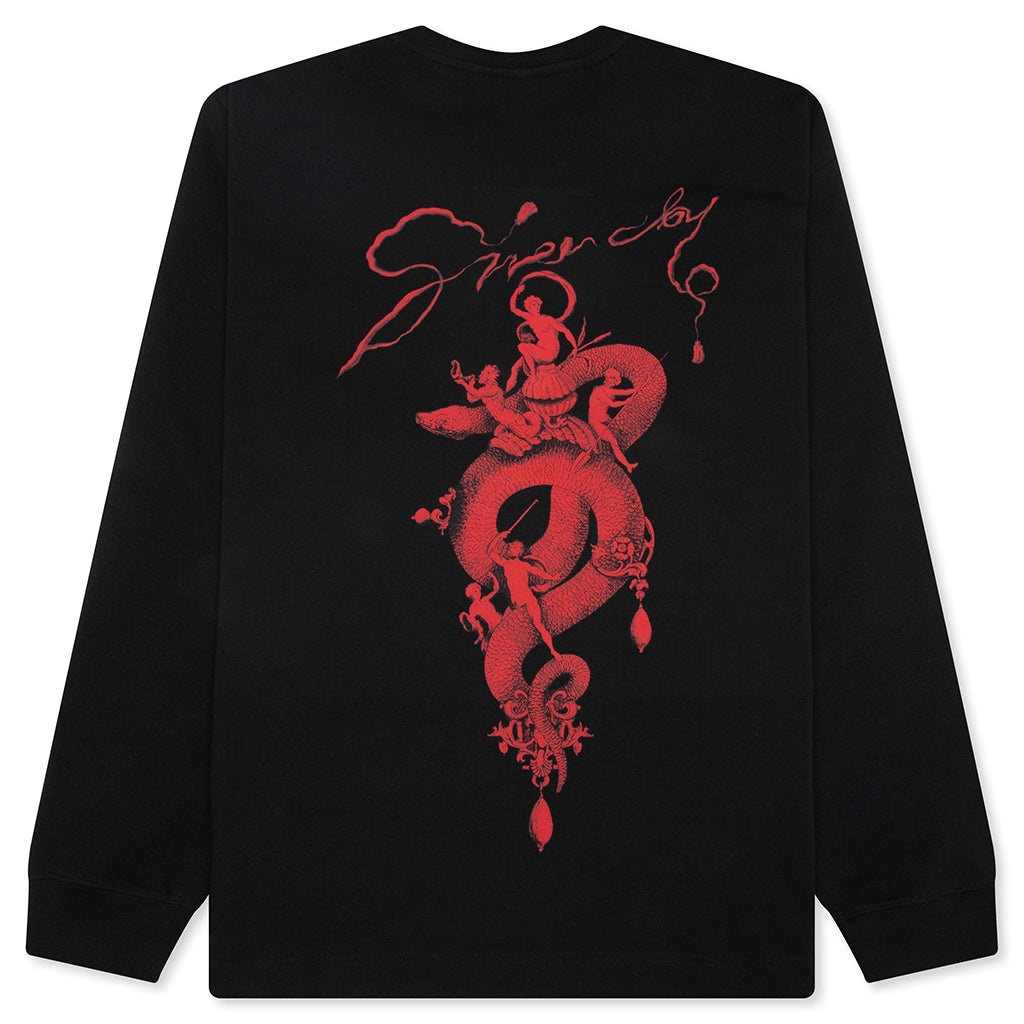 CHANDELIER AND SNAKE PRINT LONG SLEEVE T-SHIRT - BLACK - 2