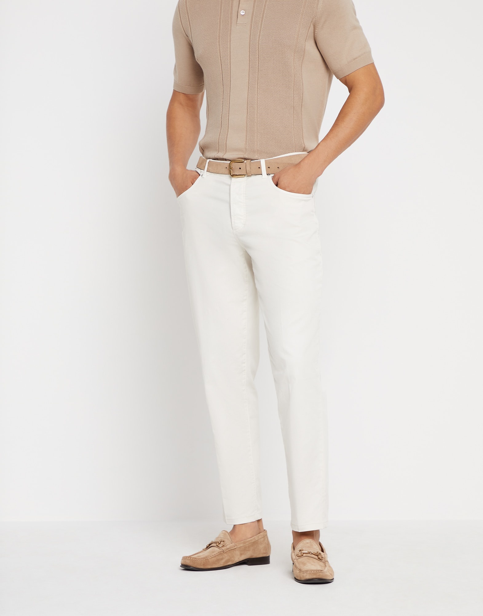 Garment-dyed Italian-fit five-pocket trousers in American Pima comfort cotton gabardine - 1