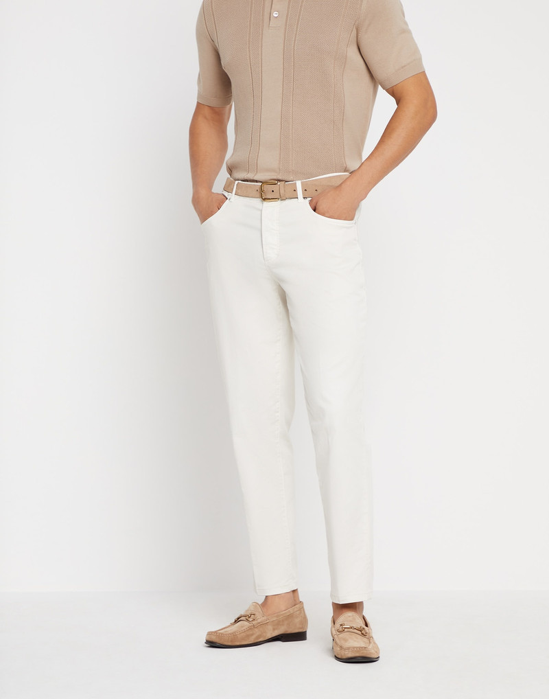 Garment-dyed Italian-fit five-pocket trousers in American Pima comfort cotton gabardine 1