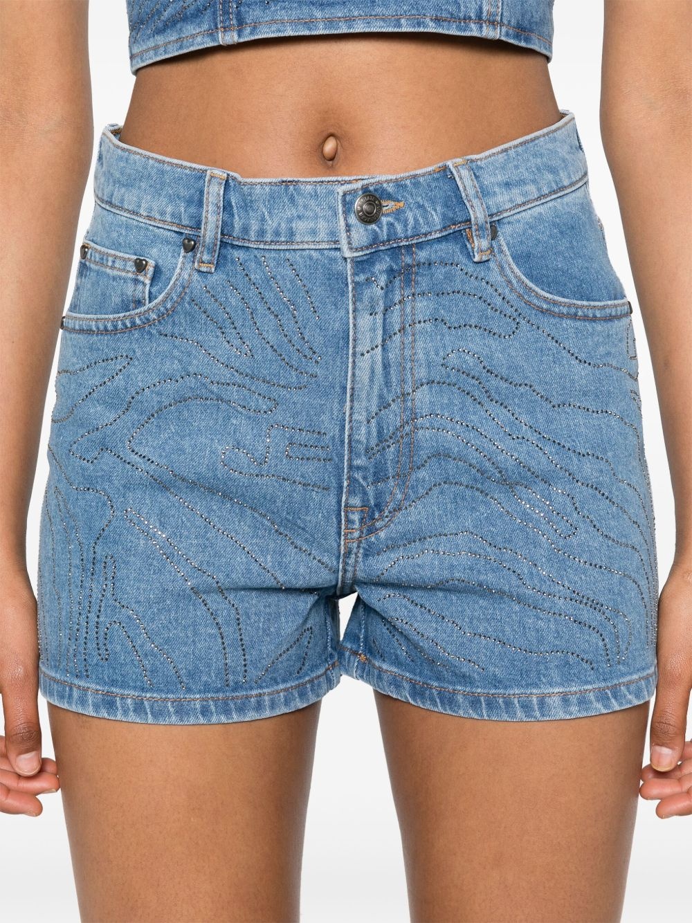 rhinestoned high-rise denim shorts - 5