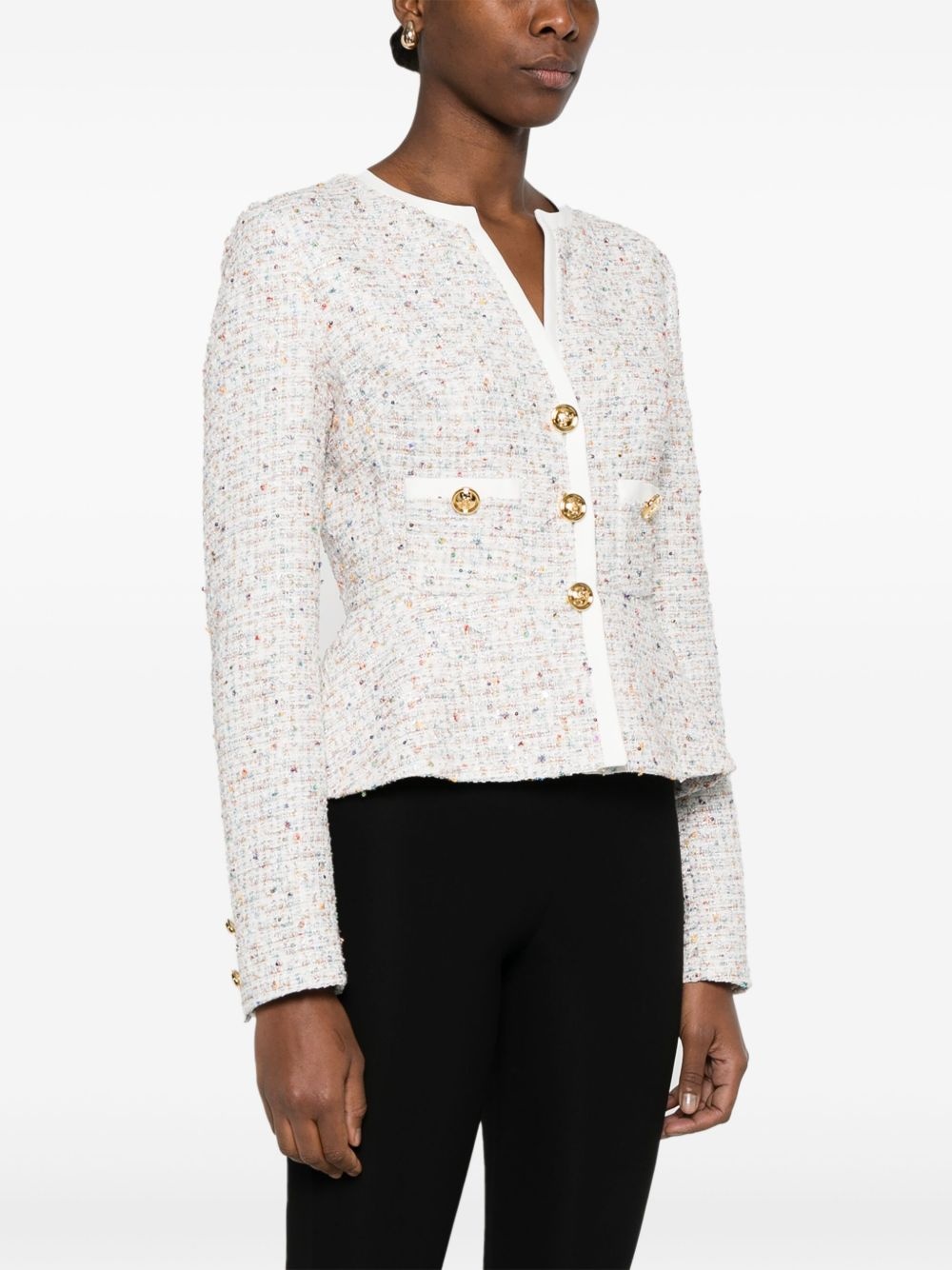 v-neck tweed jacket - 3
