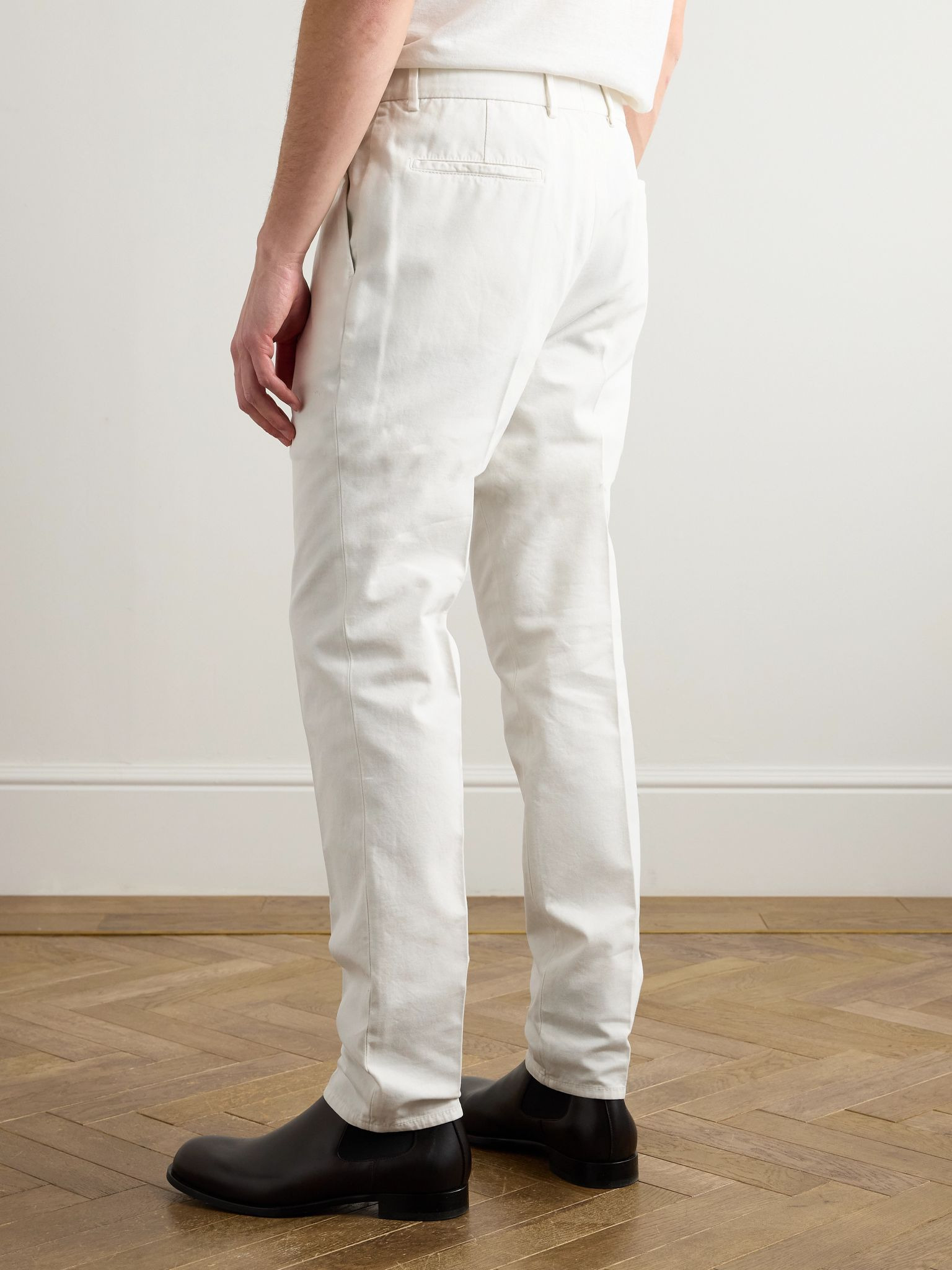 Straight-Leg Pleated Cotton-Twill Trousers White - 4