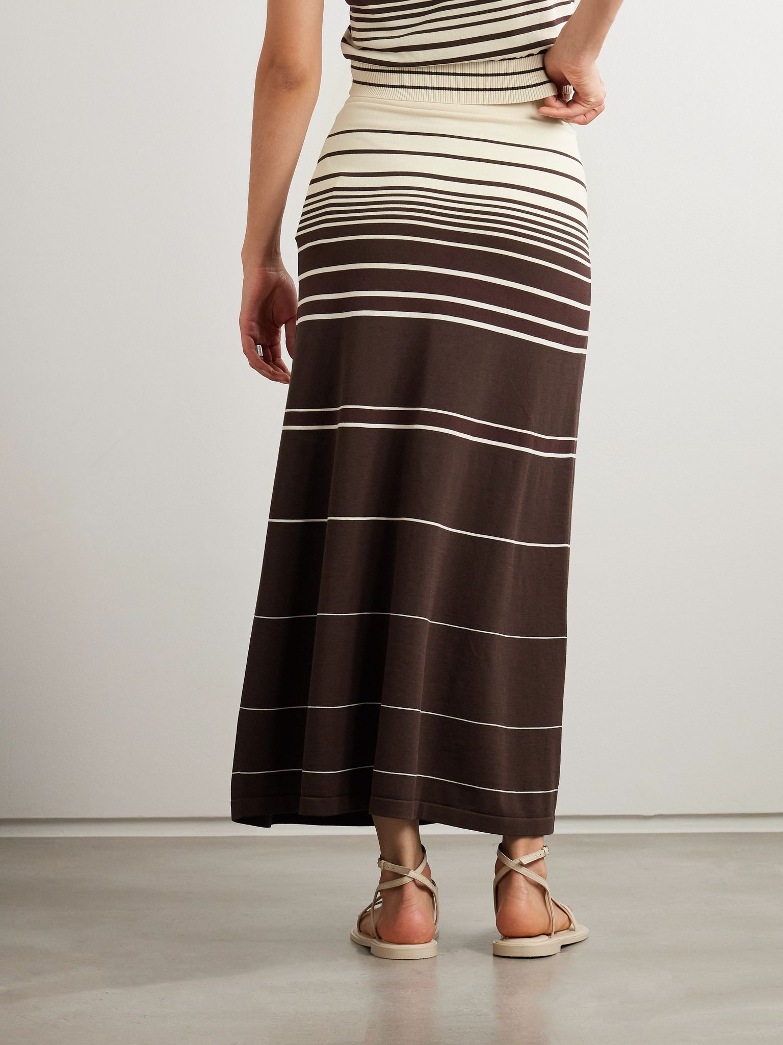 Casia striped cotton-blend maxi skirt Dark brown - 3