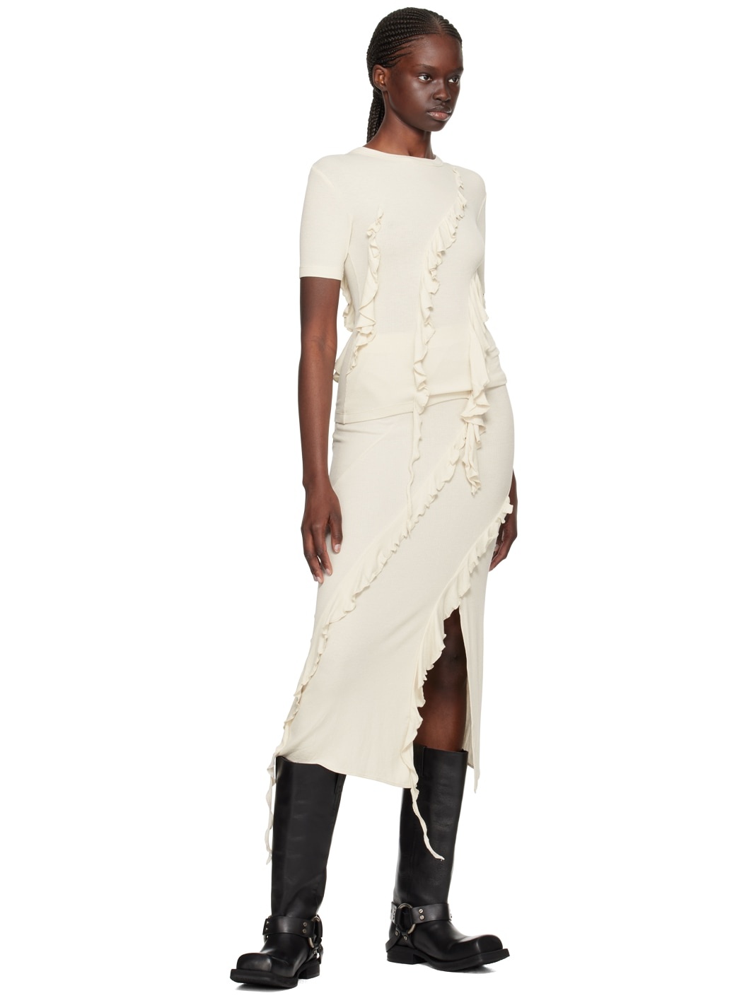 Beige Ruffle T-Shirt - 4