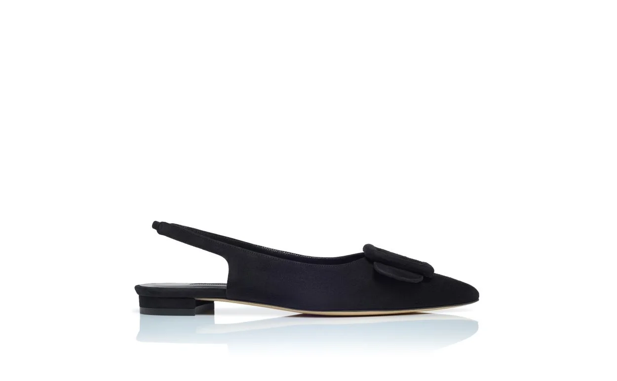 Black Suede Buckle Detail Slingback Flat Pumps - 1