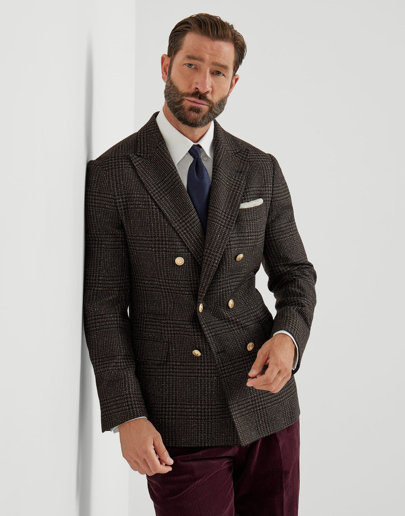 Wool, alpaca and silk Prince of Wales one-and-a-half breasted deconstructed blazer with metal button 4
