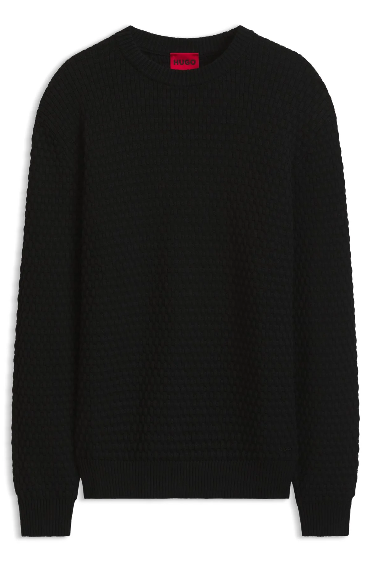 TEXTURED COTTON SWEATER WITH TONAL LOGO - 1