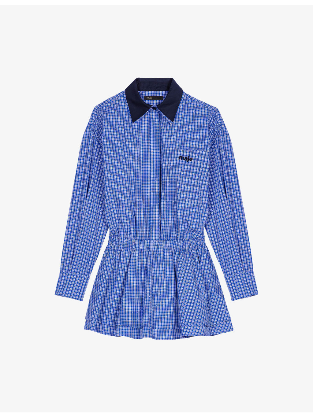 Rhinestone-Embellished Contrast-Collar Cotton Mini Dress - 1