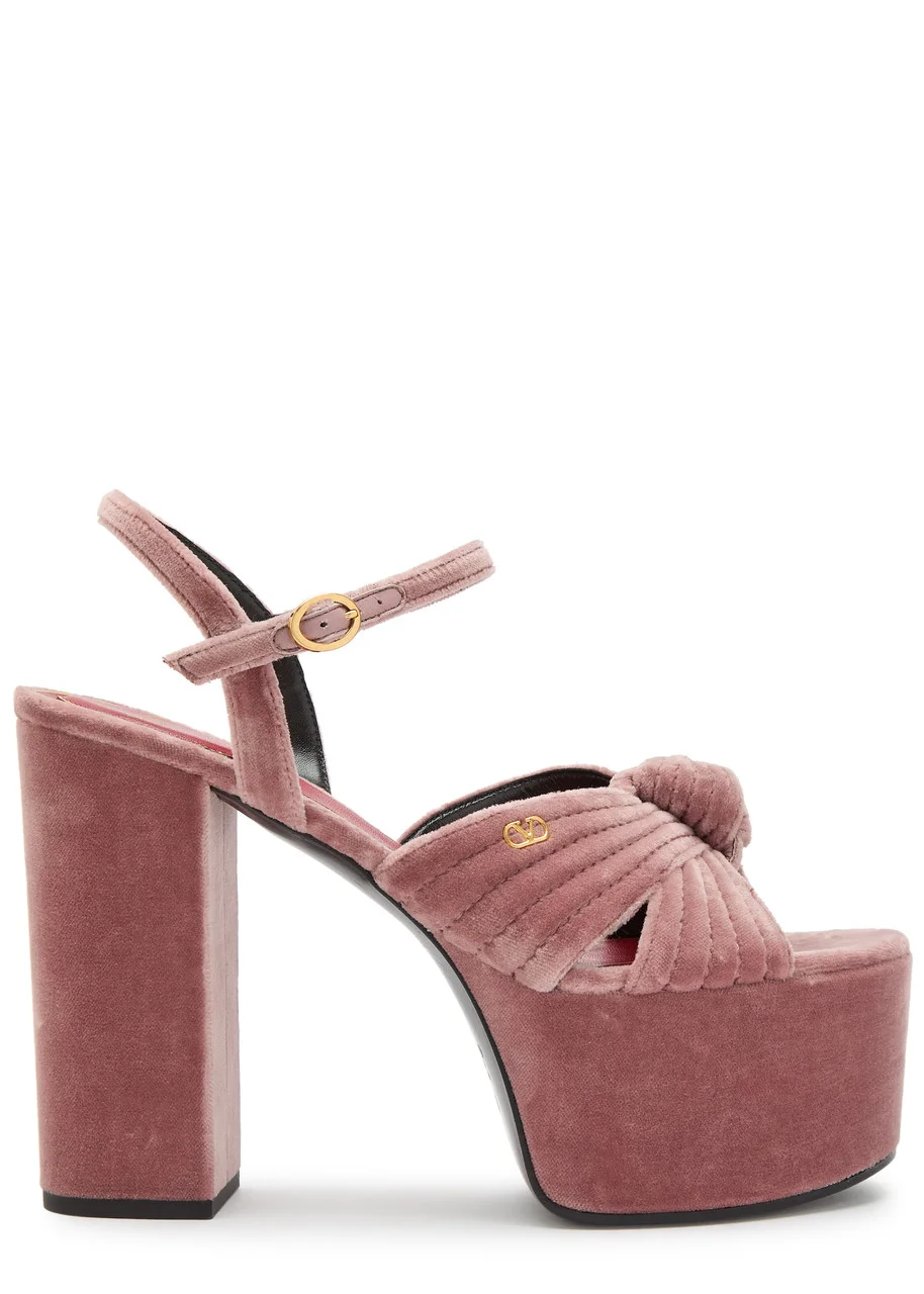 Valentino Crasher Vlogo Velvet Platform Sandals - 1