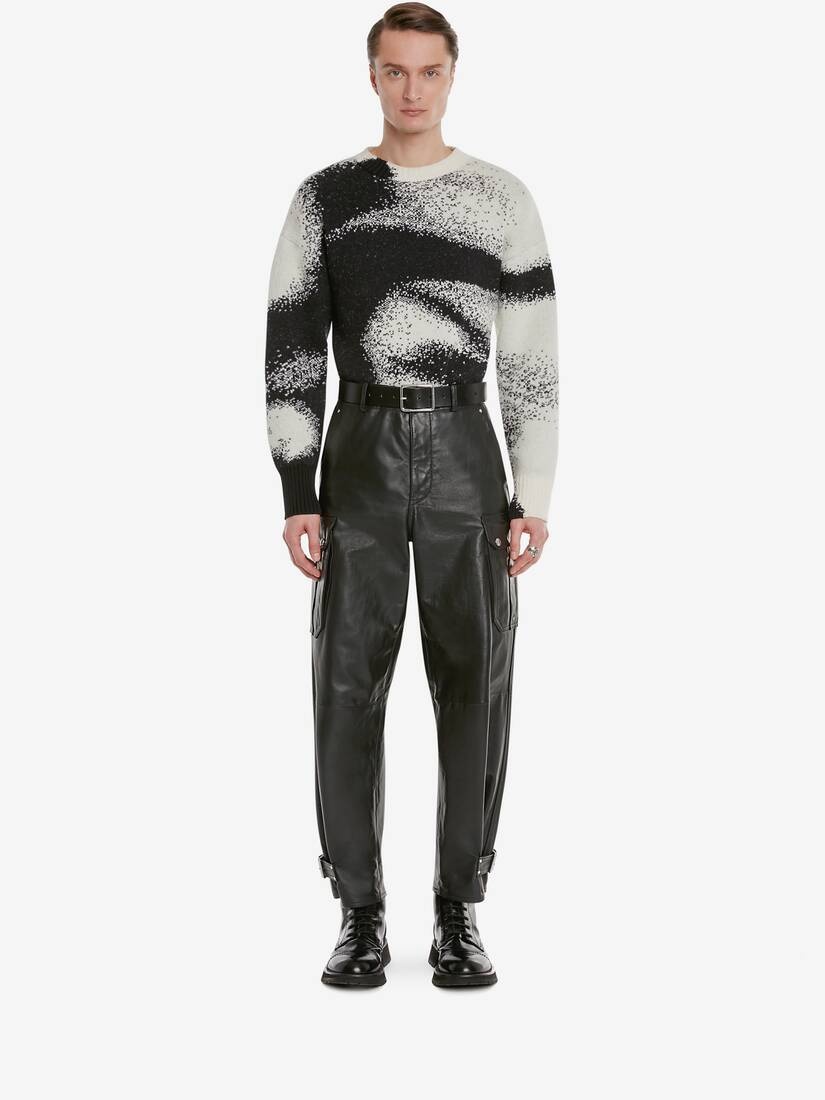 Men's Bouclé Wool Cotton Silhouette Jumper in Black/bone - 2