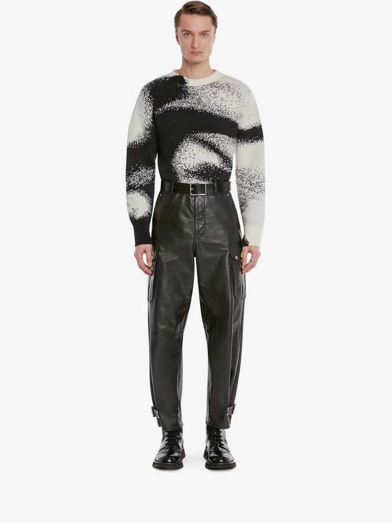 Alexander McQueen Men's Bouclé Wool Cotton Silhouette Jumper in Black/bone outlook
