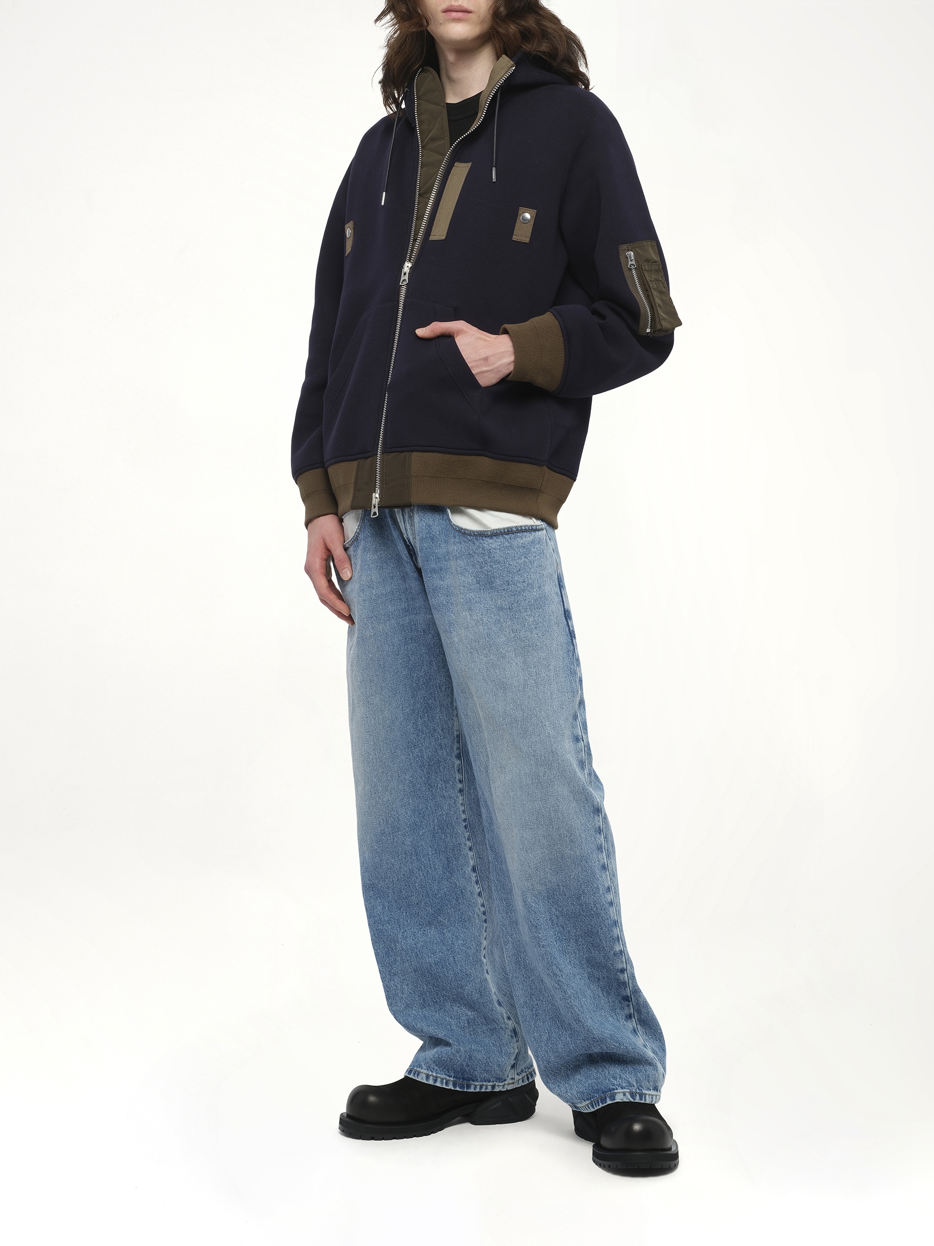 Sponge Sweat Hoodie in Navy/Dark Khaki - 4