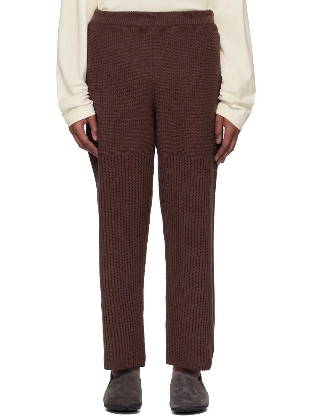 Brown Rustic Knit Sweatpants - 1