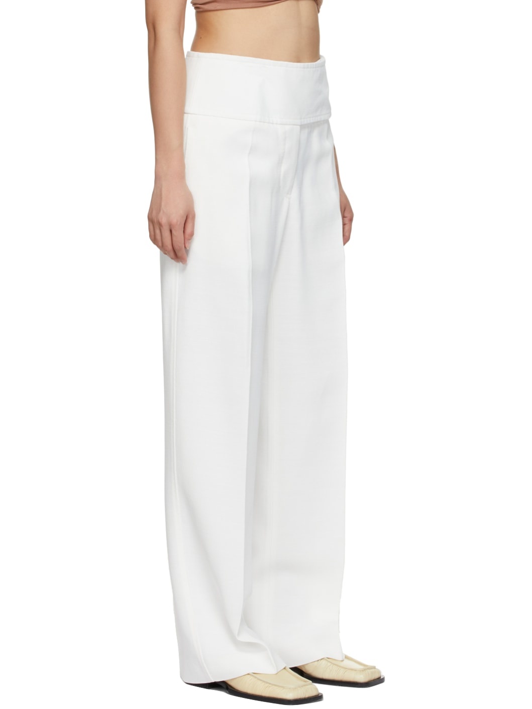 White Canvas Wide-Leg Trousers - 2
