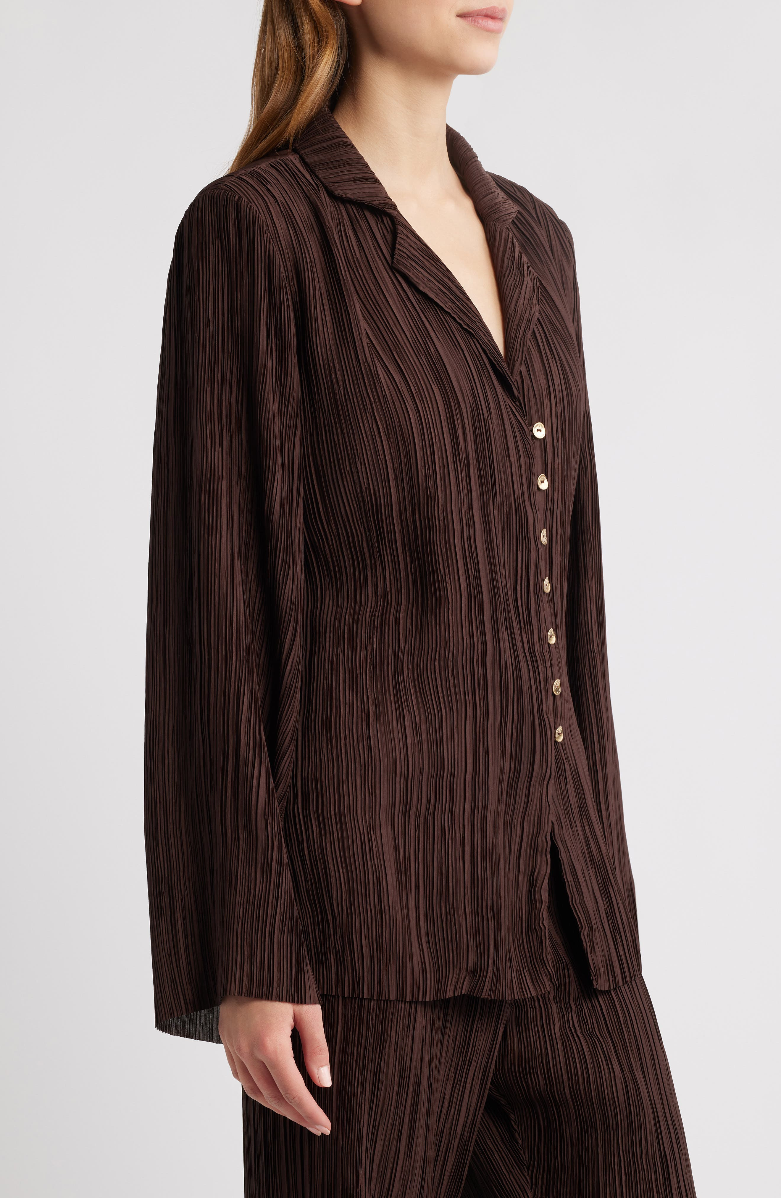 Cult Gaia Alyona Plissé Shirt in Java at Nordstrom - 3