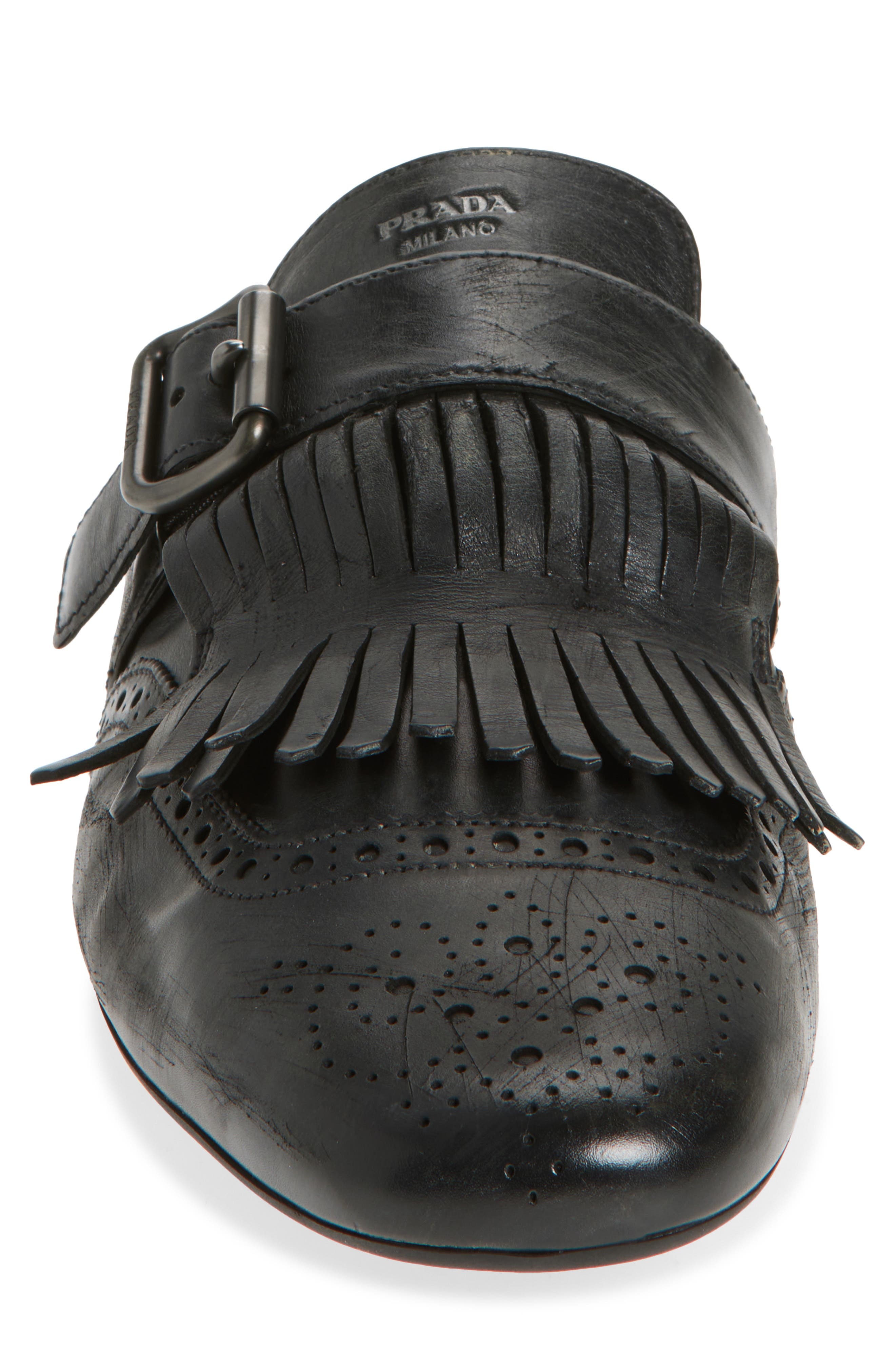 Prada Shuffle Kiltie Loafer Mule in Nero at Nordstrom - 4